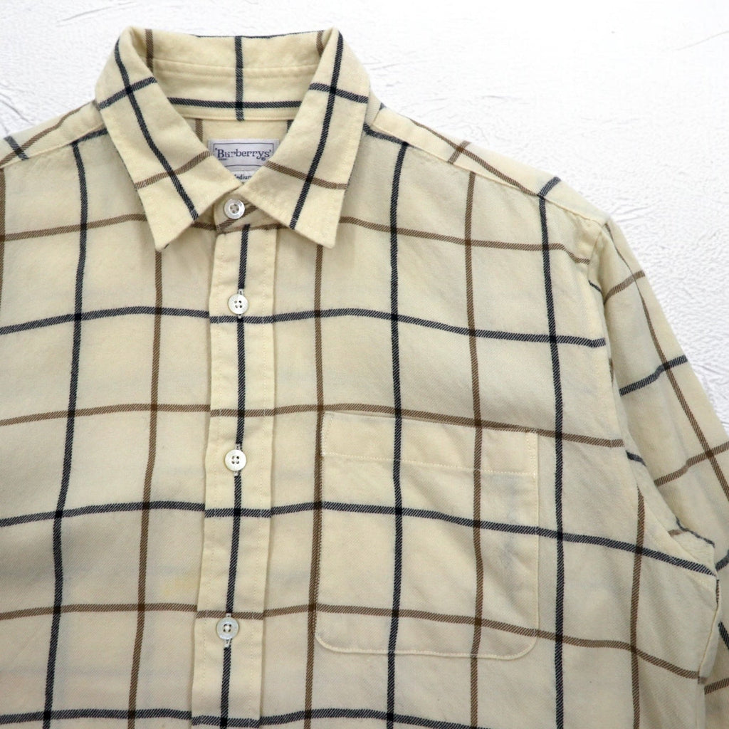 Burberrys anni '90 camicia di flanella vintage M a quadri beige lana Made in Japan