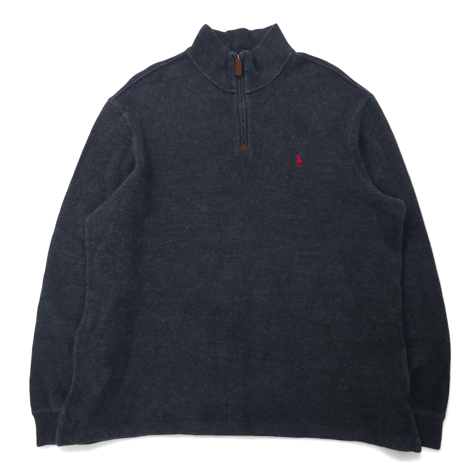 POLO RALPH LAUREN felpa con mezza zip, taglia XL, grigio, cotone, ricamo piccolo pony