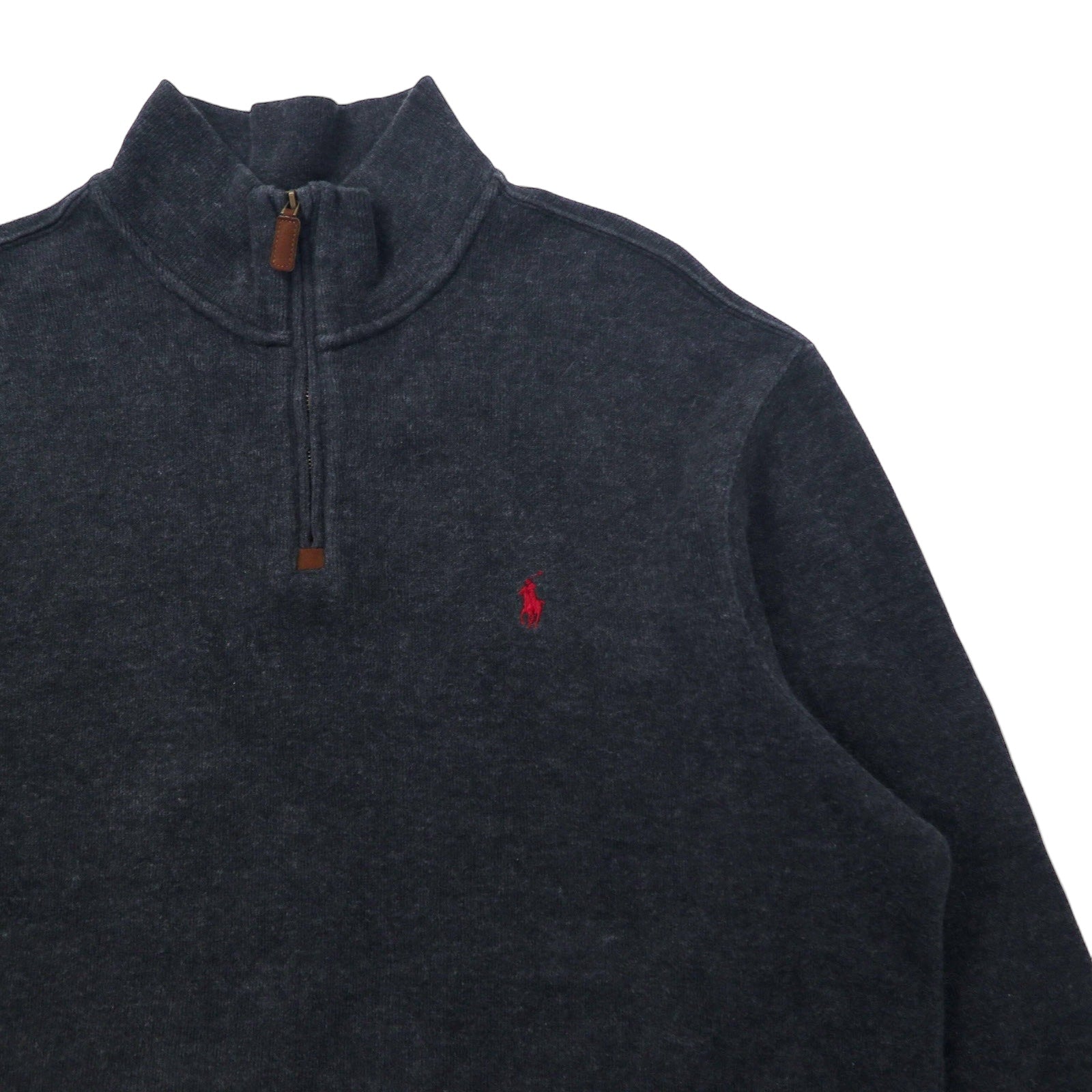 POLO RALPH LAUREN felpa con mezza zip, taglia XL, grigio, cotone, ricamo piccolo pony