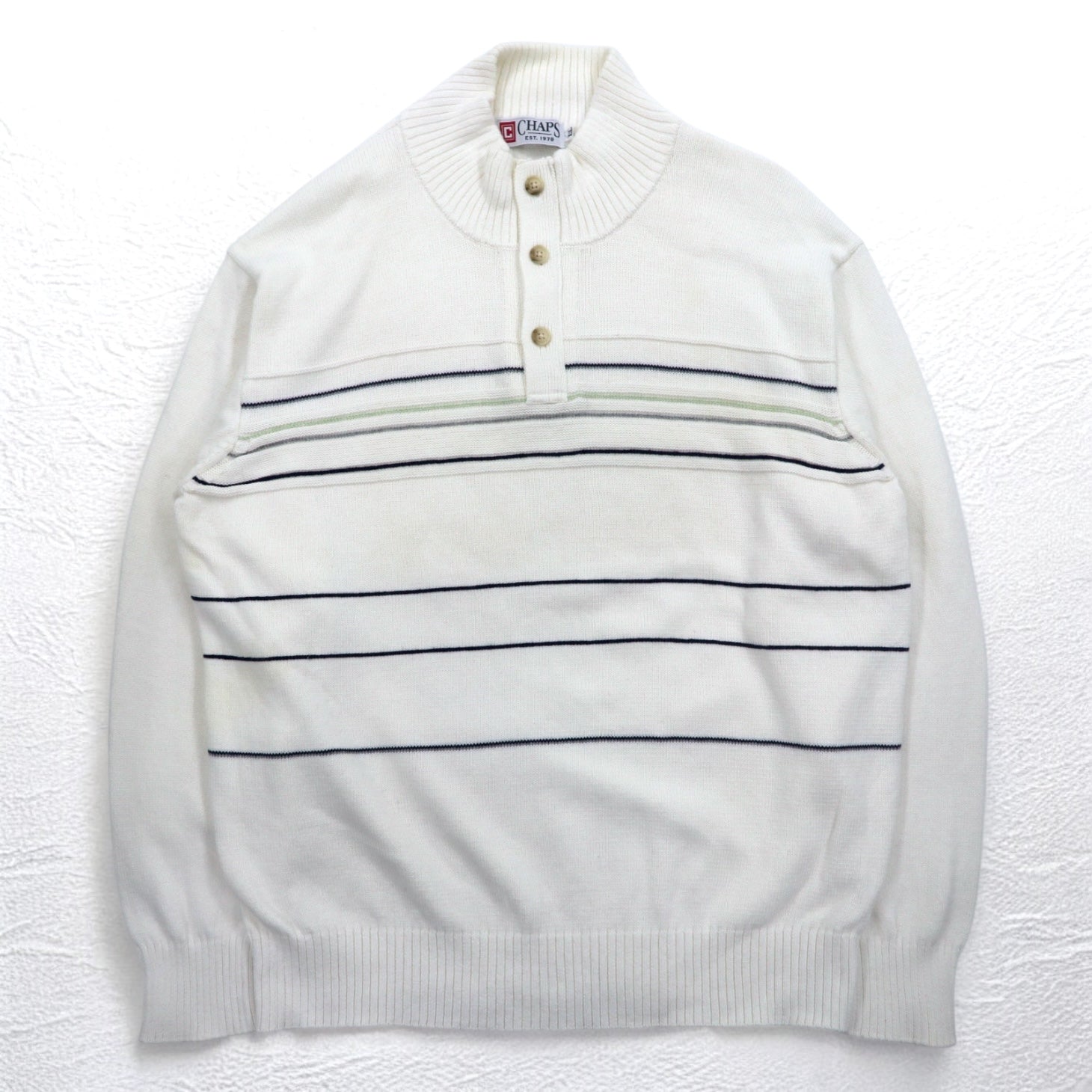 CHAPS Maglione in cotone a mezza abbottonatura XL Bianco a righe