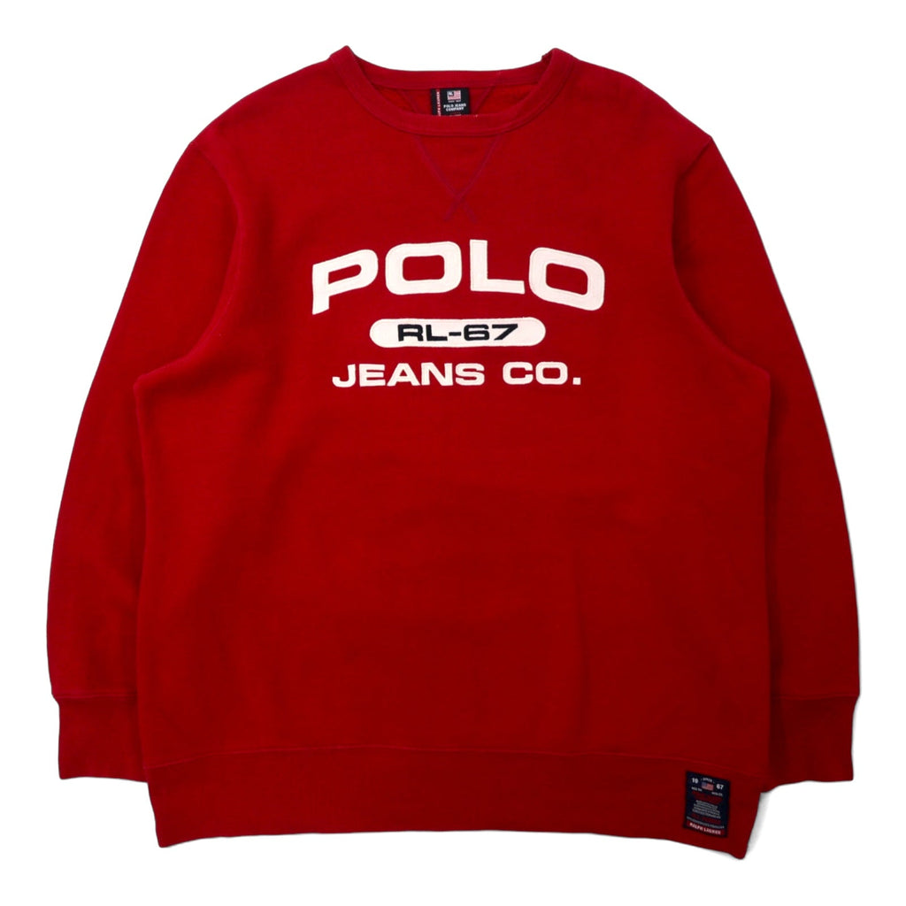 POLO JEANS COMPANY RALPH LAUREN anni '90 Felpa L Rossa Cotone Interno felpato Taglia grande