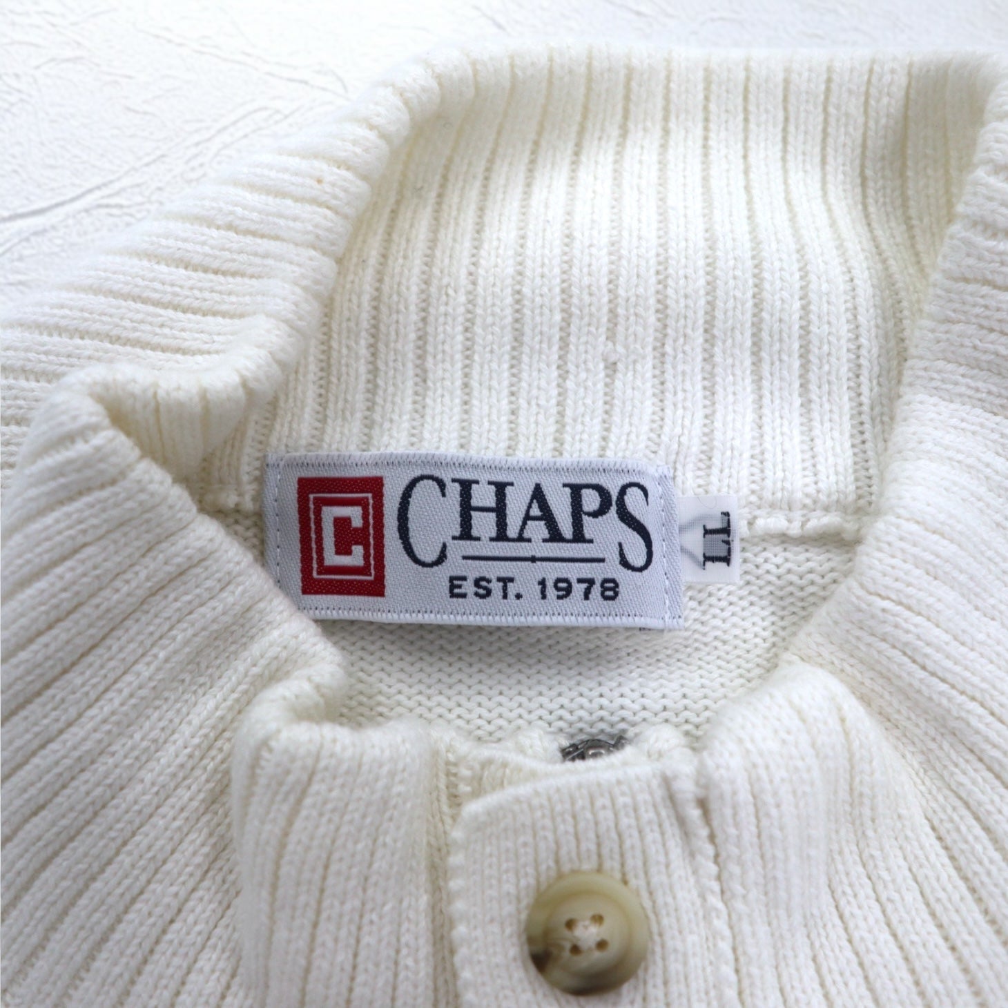 CHAPS Maglione in cotone a mezza abbottonatura XL Bianco a righe