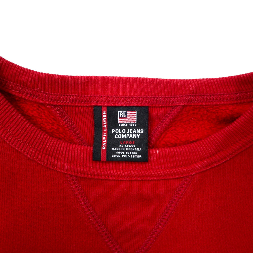 POLO JEANS COMPANY RALPH LAUREN anni '90 Felpa L Rossa Cotone Interno felpato Taglia grande