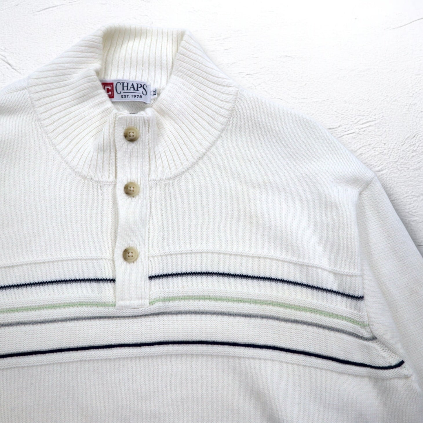 CHAPS Maglione in cotone a mezza abbottonatura XL Bianco a righe