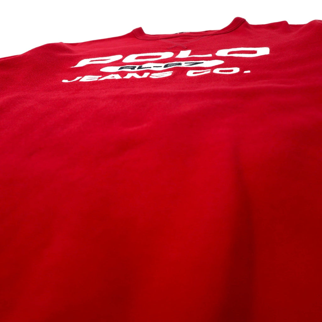 POLO JEANS COMPANY RALPH LAUREN anni '90 Felpa L Rossa Cotone Interno felpato Taglia grande