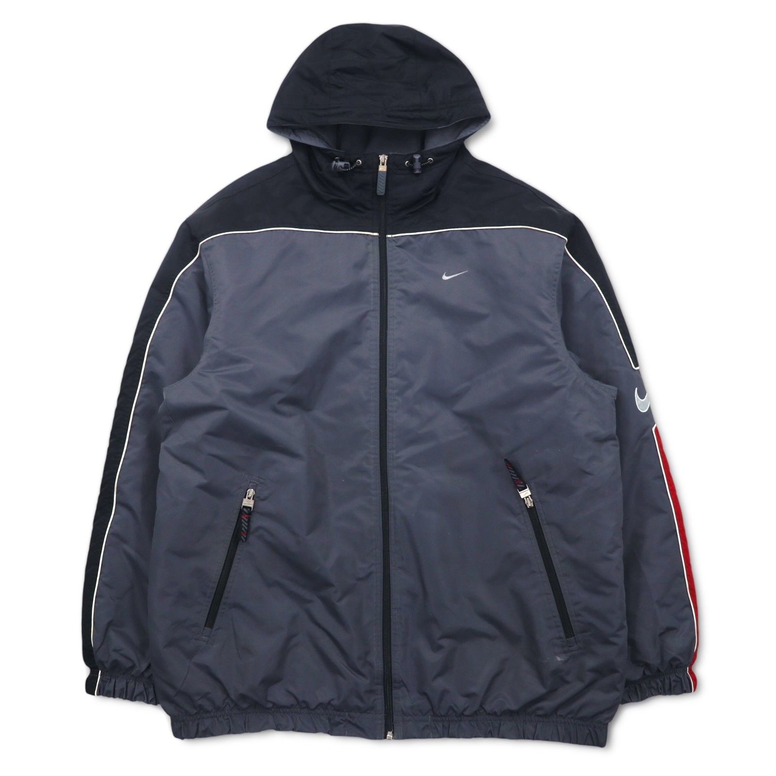 NIKE Giacca in nylon anni 2000 Insulation Hoodie L Argento Imbottita Logo Swoosh