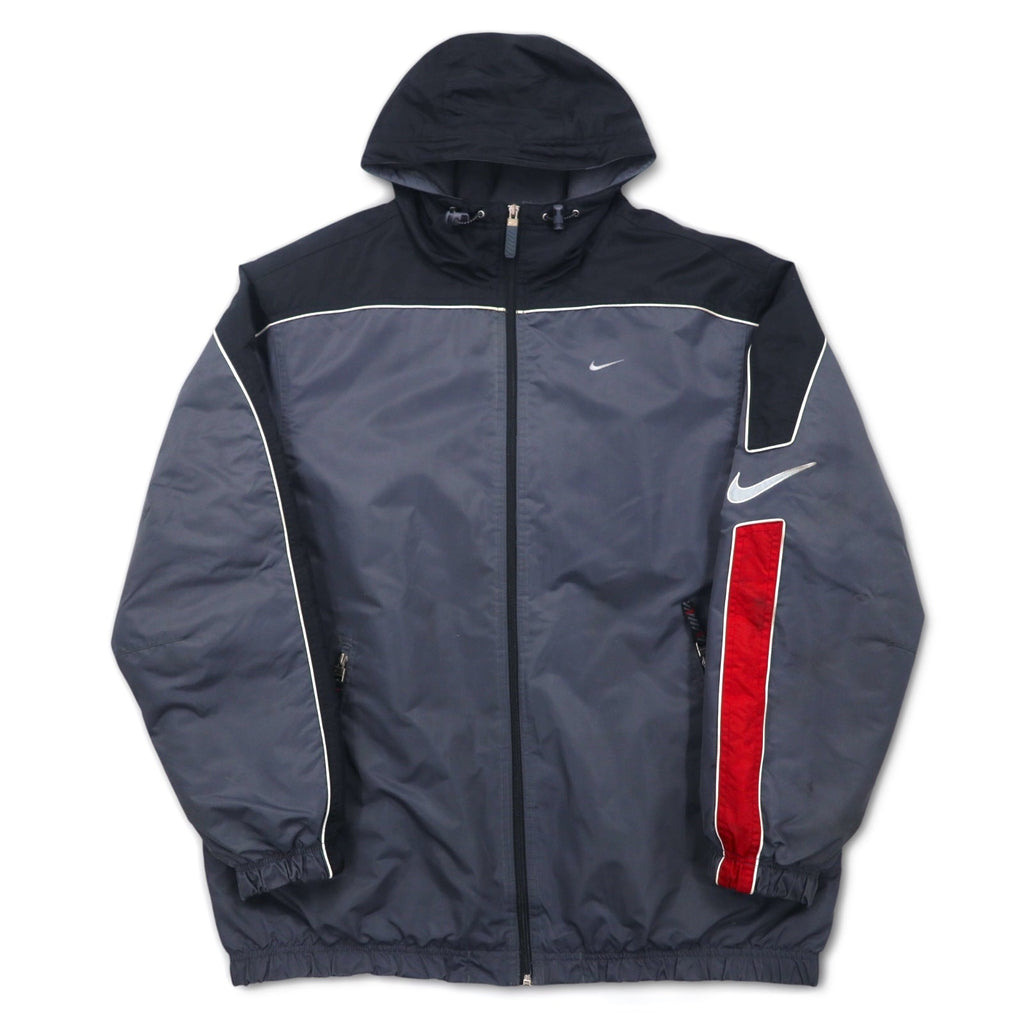 NIKE Giacca in nylon anni 2000 Insulation Hoodie L Argento Imbottita Logo Swoosh