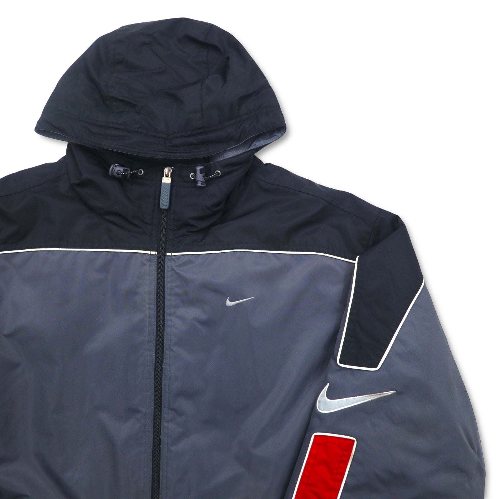 NIKE Giacca in nylon anni 2000 Insulation Hoodie L Argento Imbottita Logo Swoosh