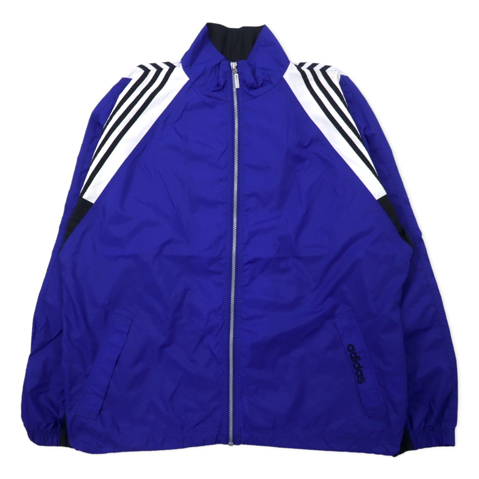 Adidas Giacca a vento anni '90, taglia L, blu, 3 strisce, etichetta a bandiera, oversize
