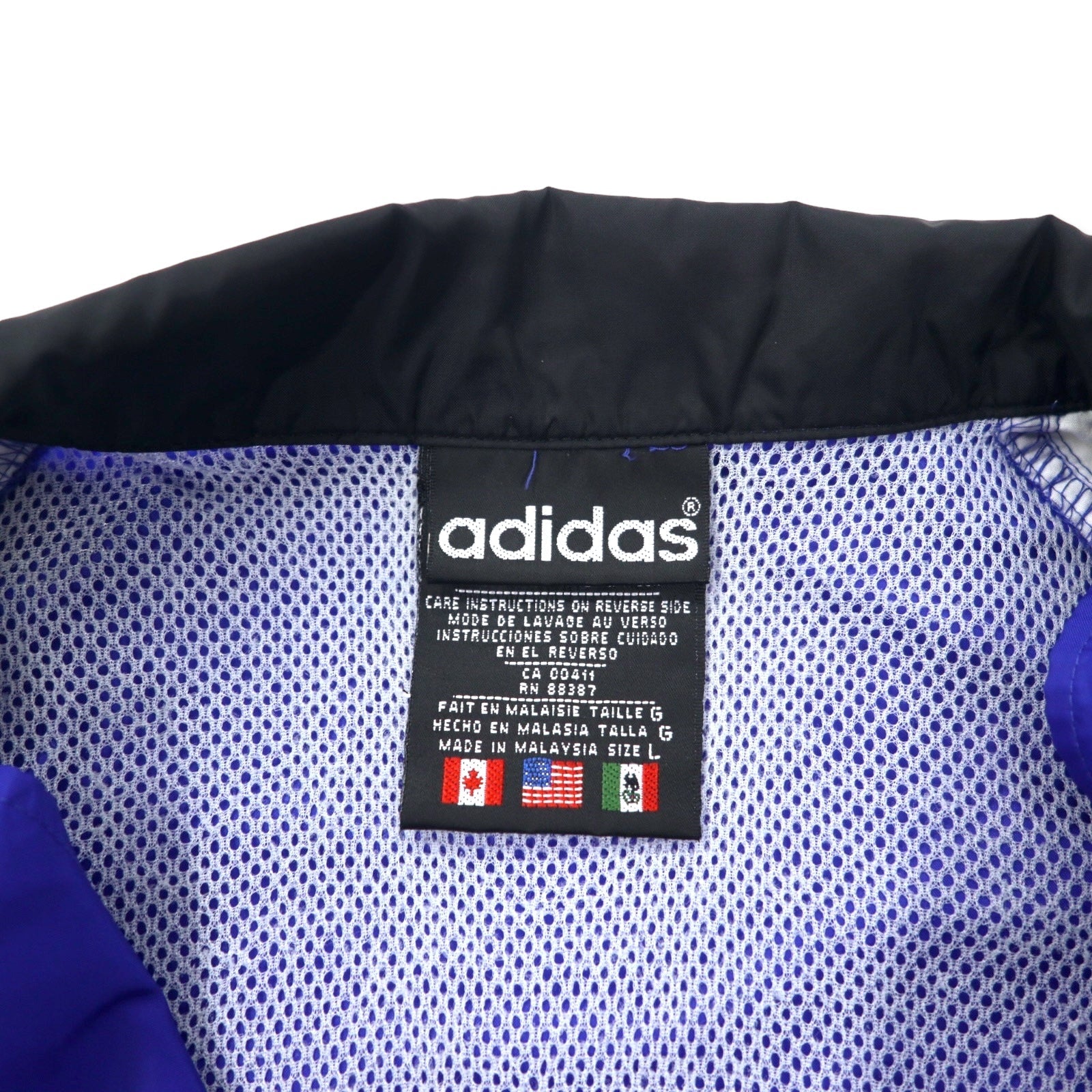Adidas Giacca a vento anni '90, taglia L, blu, 3 strisce, etichetta a bandiera, oversize