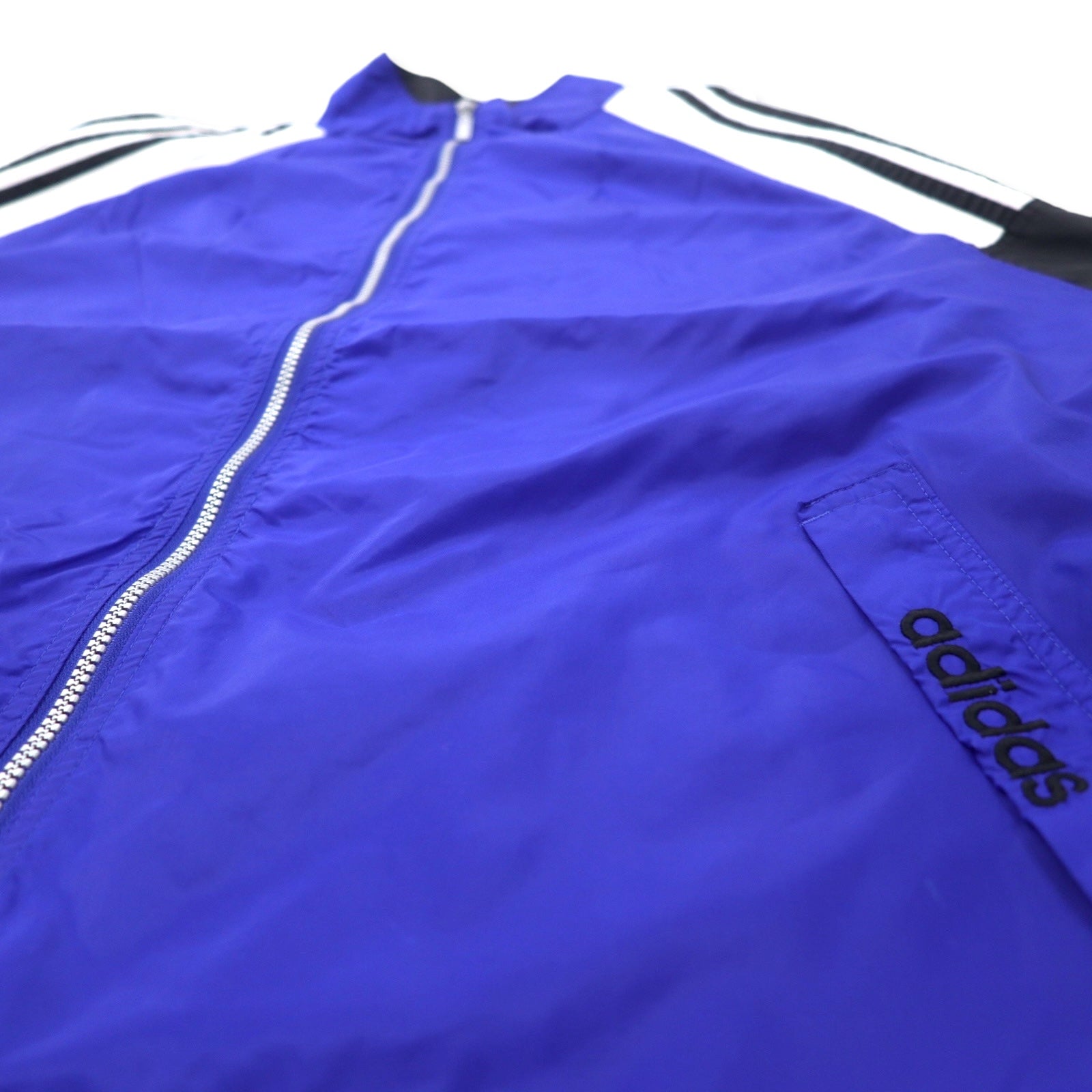 Adidas Giacca a vento anni '90, taglia L, blu, 3 strisce, etichetta a bandiera, oversize