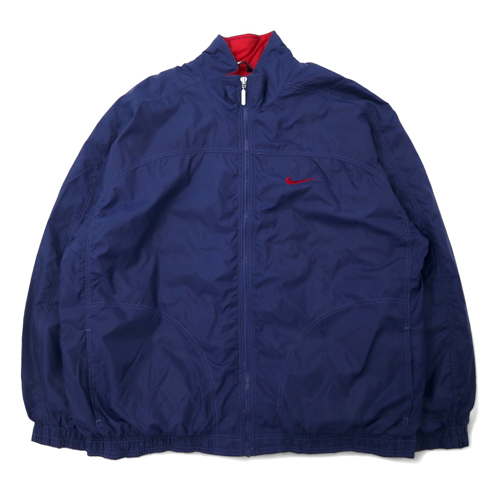 NIKE Giacca in nylon anni '90, taglia XL, blu navy, logo posteriore, logo Swoosh, etichetta argentata, oversize.
