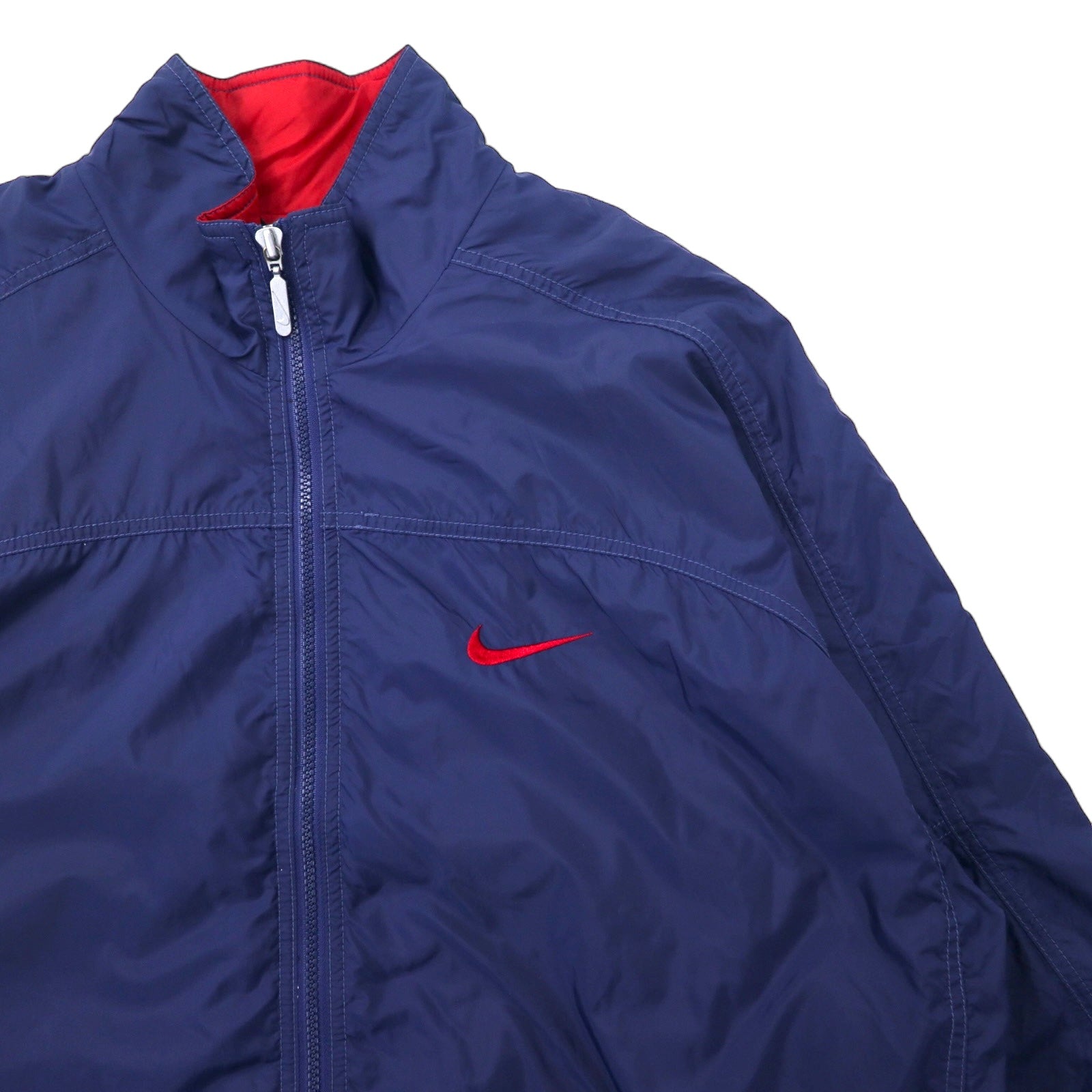 NIKE Giacca in nylon anni '90, taglia XL, blu navy, logo posteriore, logo Swoosh, etichetta argentata, oversize.