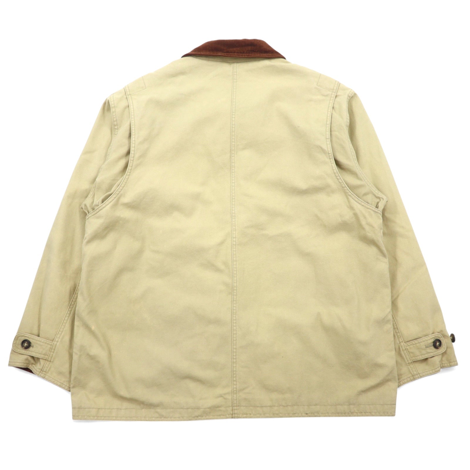 LANDS‘ END 90年代 襟コーデュロイ ハンティングジャケット チョアコート カバーオール L ベージュ コットン 裏地チェック