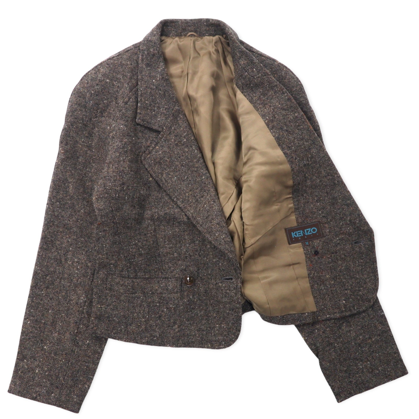 KENZO Giacca sartoriale doppiopetto in tweed M Marrone Lana Vintage Prodotta in Giappone