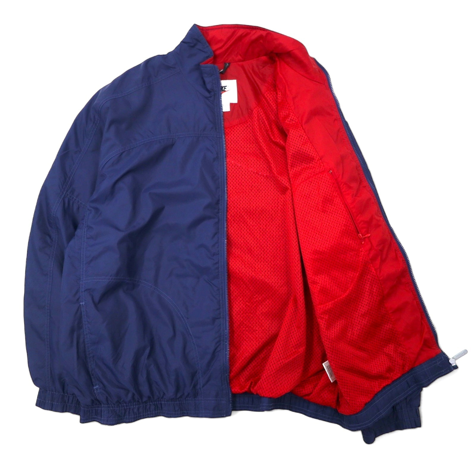 NIKE Giacca in nylon anni '90, taglia XL, blu navy, logo posteriore, logo Swoosh, etichetta argentata, oversize.