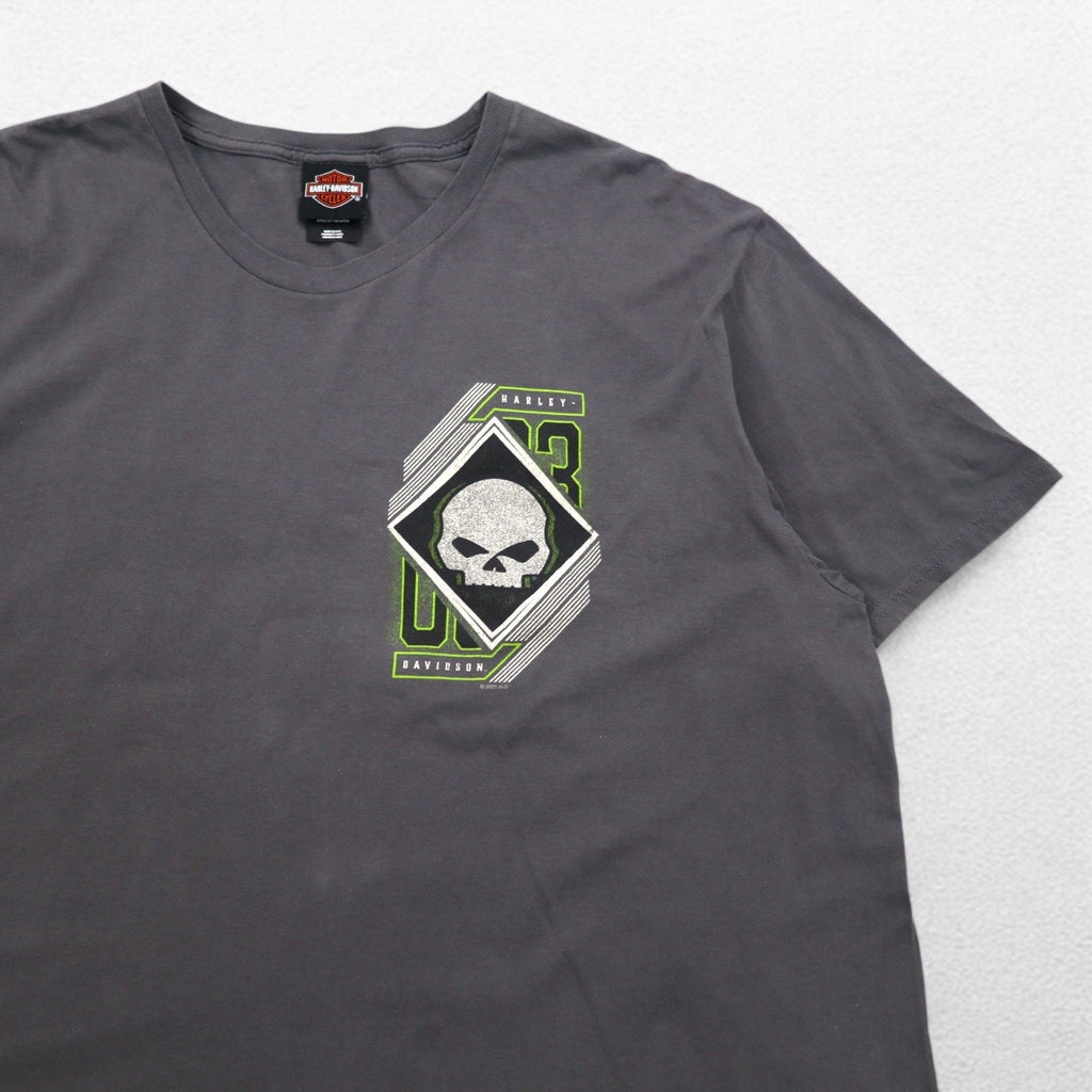 T-shirt HARLEY DAVIDSON stampa teschio 2XL grigio cotone ALAMO CITY Made in Haiti