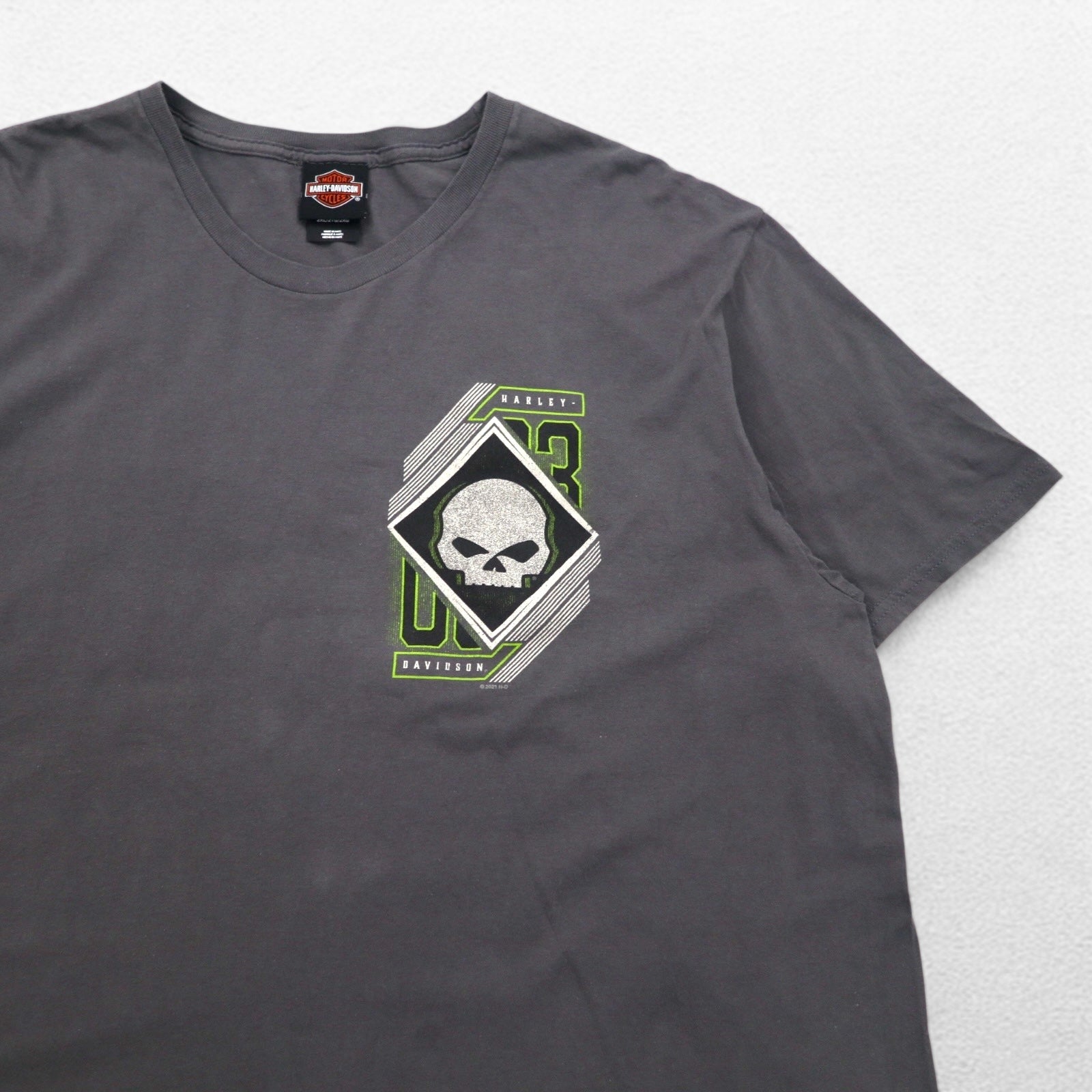 T-shirt HARLEY DAVIDSON stampa teschio 2XL grigio cotone ALAMO CITY Made in Haiti