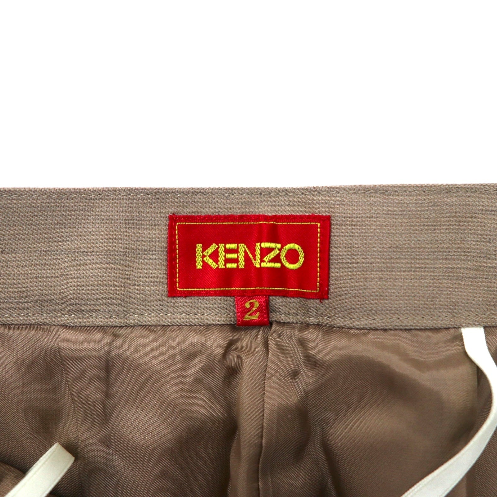 KENZO Pantaloni a sigaretta ampi con piega centrale 2 Beige Misto lana e seta Vintage Made in Japan