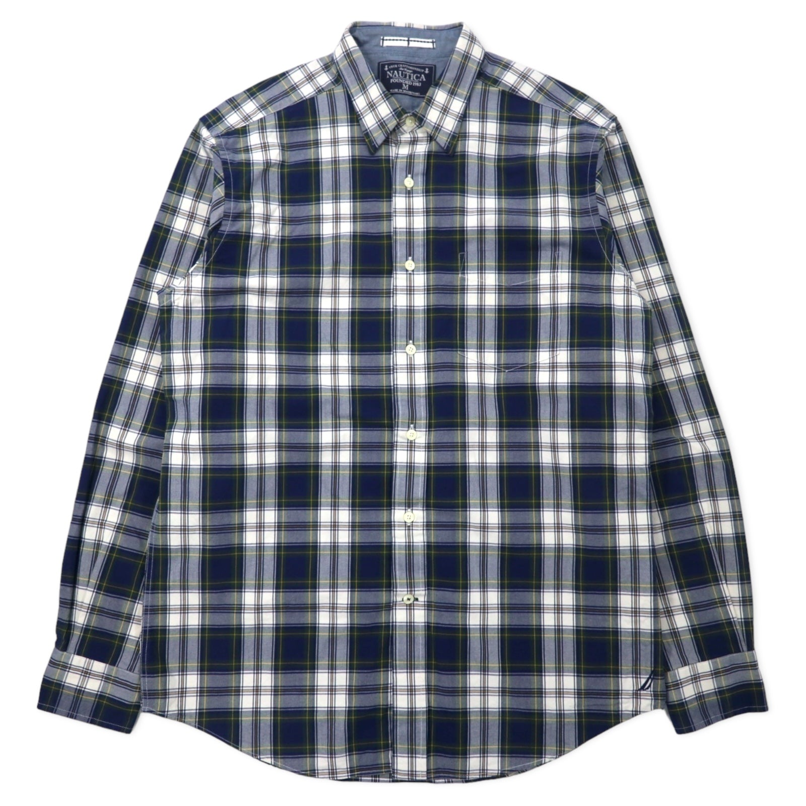Camicia a quadri NAUTICA, taglia M, blu navy, motivo tartan multicolore, in cotone, prodotta a Mauritius.