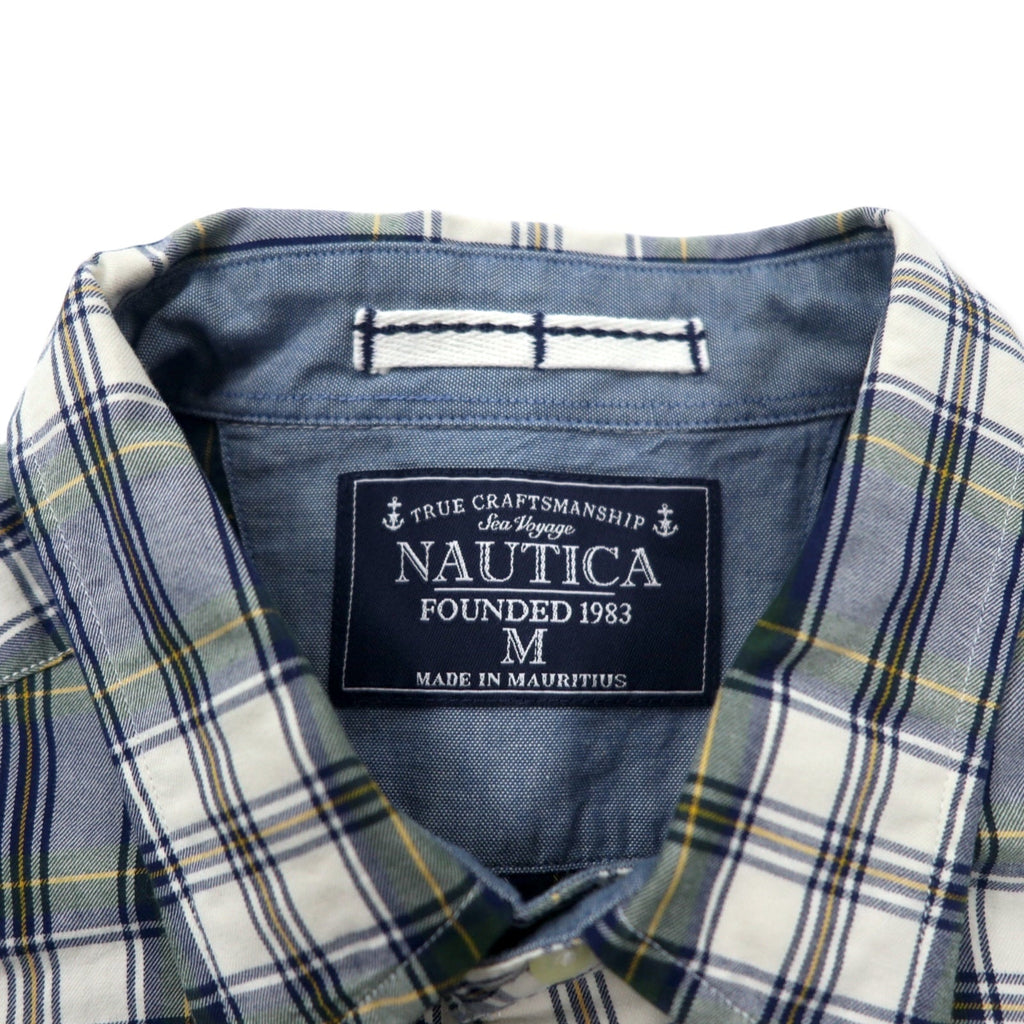 Camicia a quadri NAUTICA, taglia M, blu navy, motivo tartan multicolore, in cotone, prodotta a Mauritius.