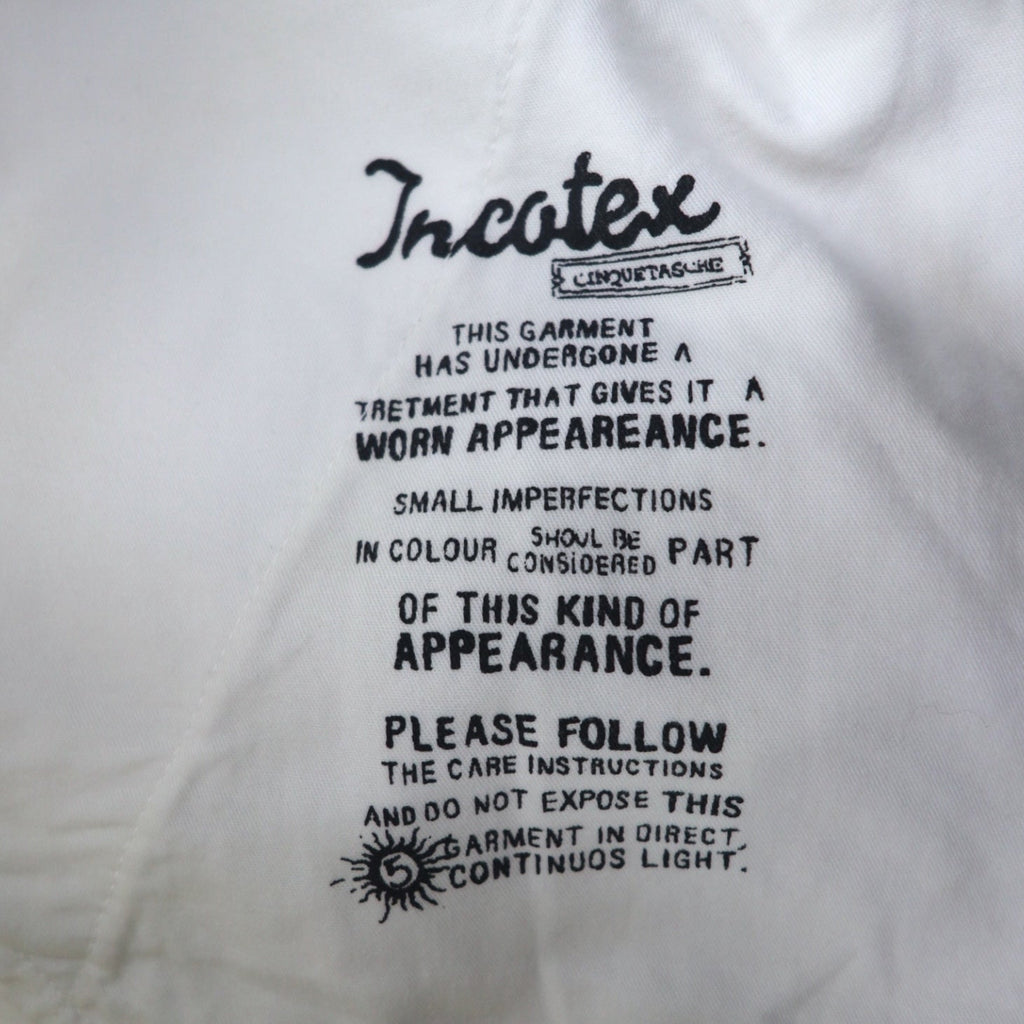 INCOTEX jeans dalla Romania, taglia M, bianchi, in cotone, modello TOMM SLIM, con patch in pelle e chiusura a zip.