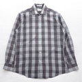 YVES SAINT LAURENT anni '90 camicia a collo largo M fantasia a quadri grigia poliestere cotone