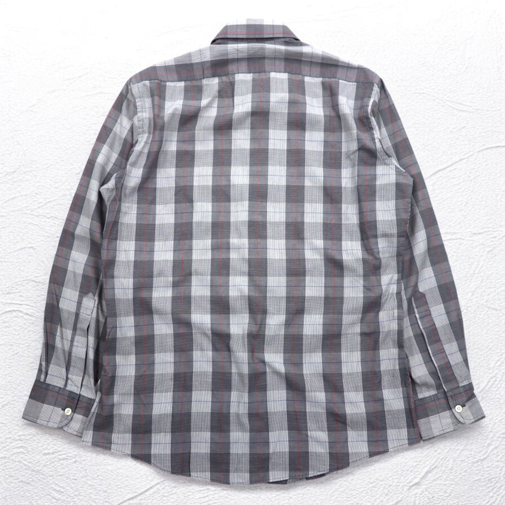 YVES SAINT LAURENT anni '90 camicia a collo largo M fantasia a quadri grigia poliestere cotone