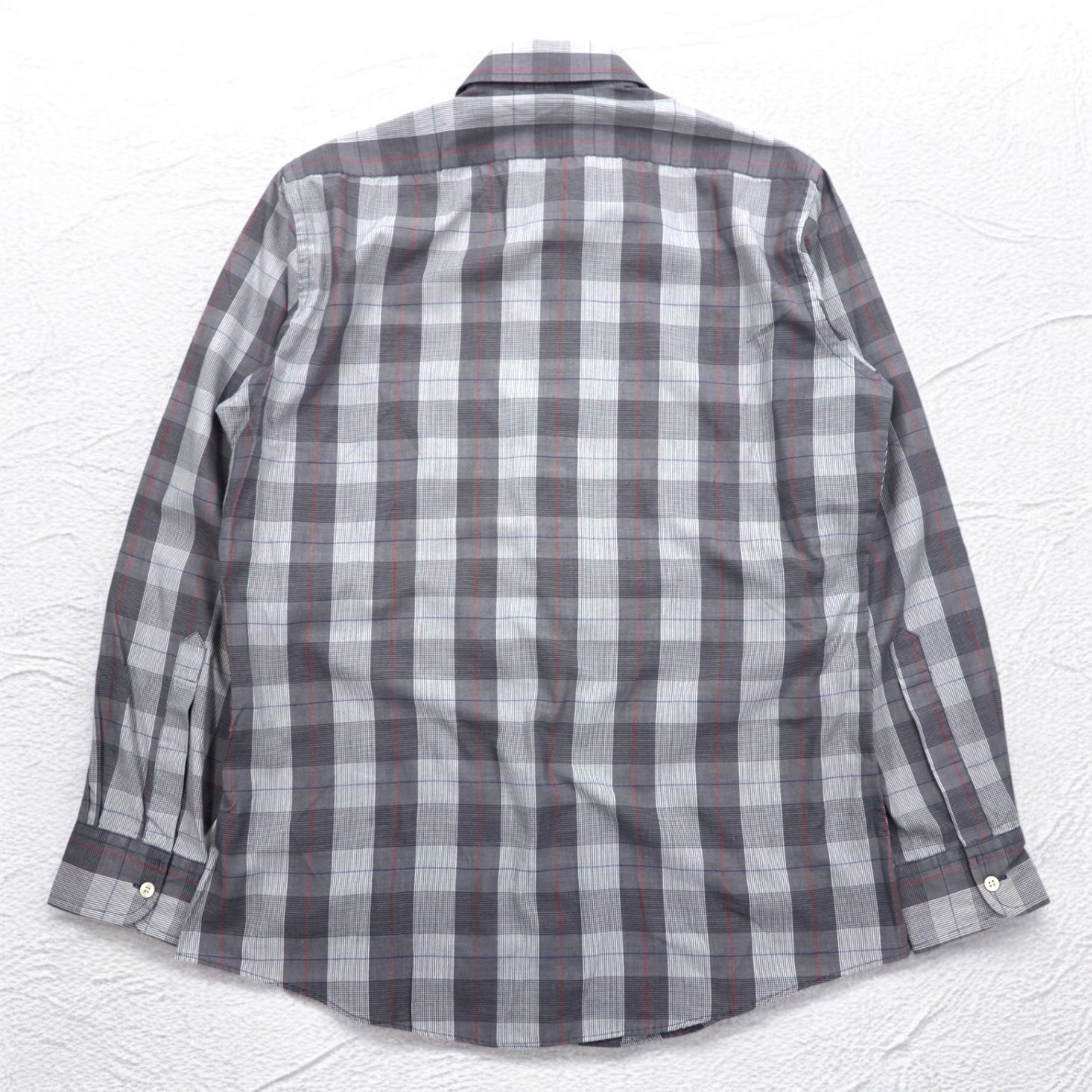 YVES SAINT LAURENT anni '90 camicia a collo largo M fantasia a quadri grigia poliestere cotone