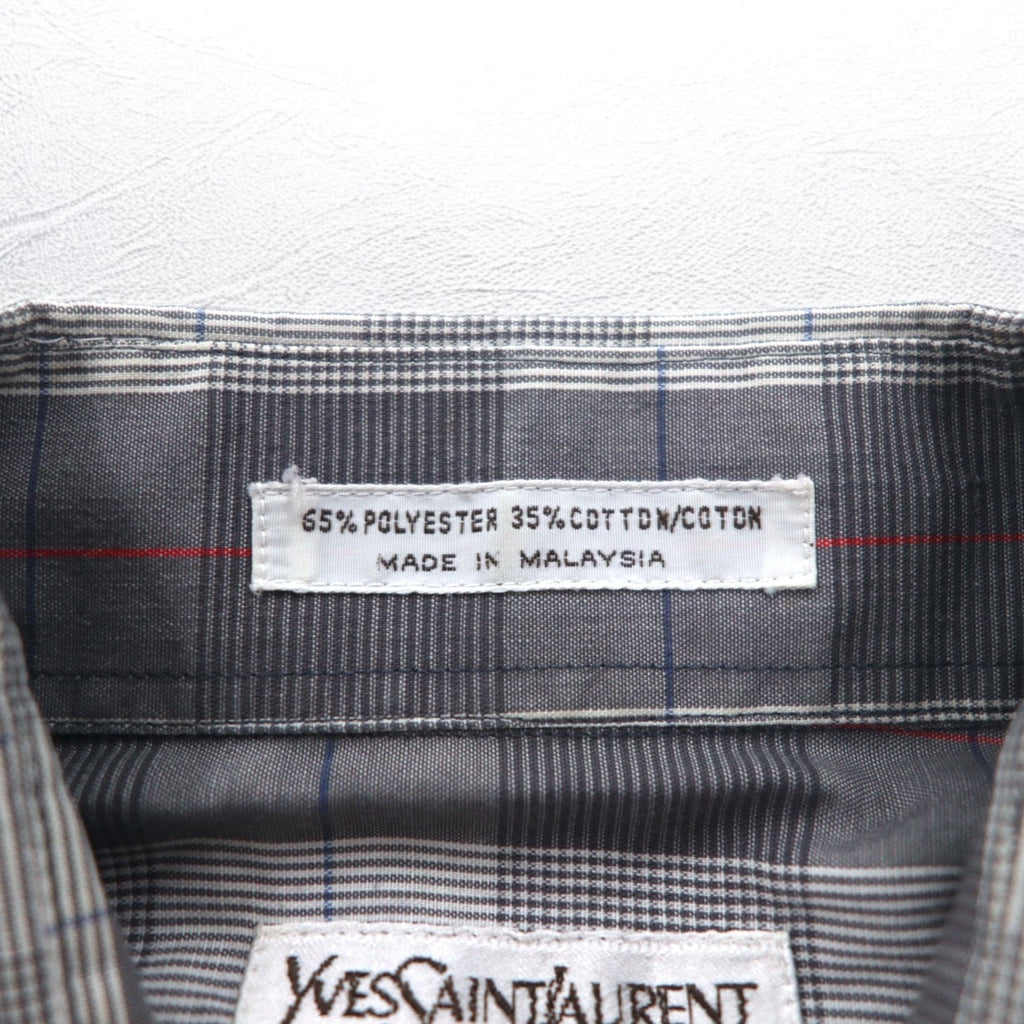 YVES SAINT LAURENT anni '90 camicia a collo largo M fantasia a quadri grigia poliestere cotone