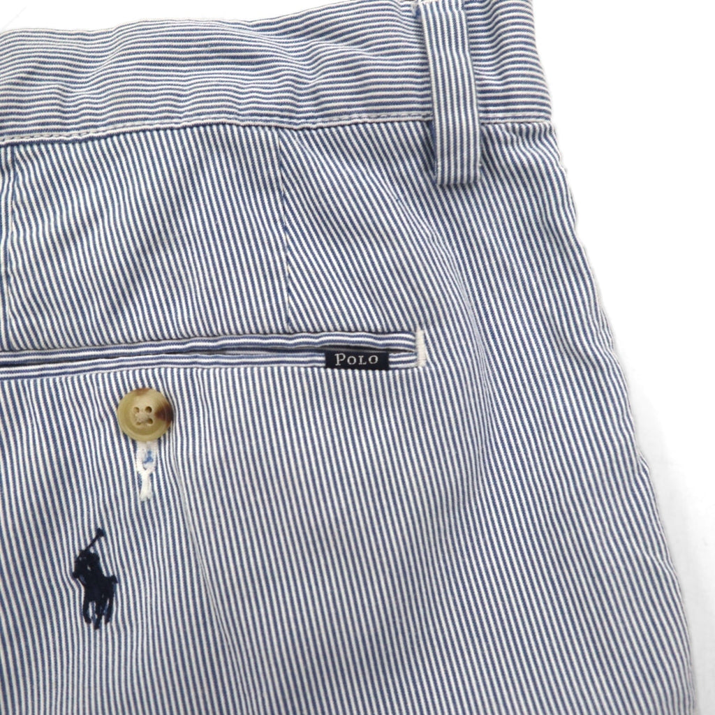 POLO RALPH LAUREN Pantaloncini in seersucker, lunghezza a metà coscia, taglia L, a righe blu e bianche, CLASSIC FIT, ricamo "all-over pony"