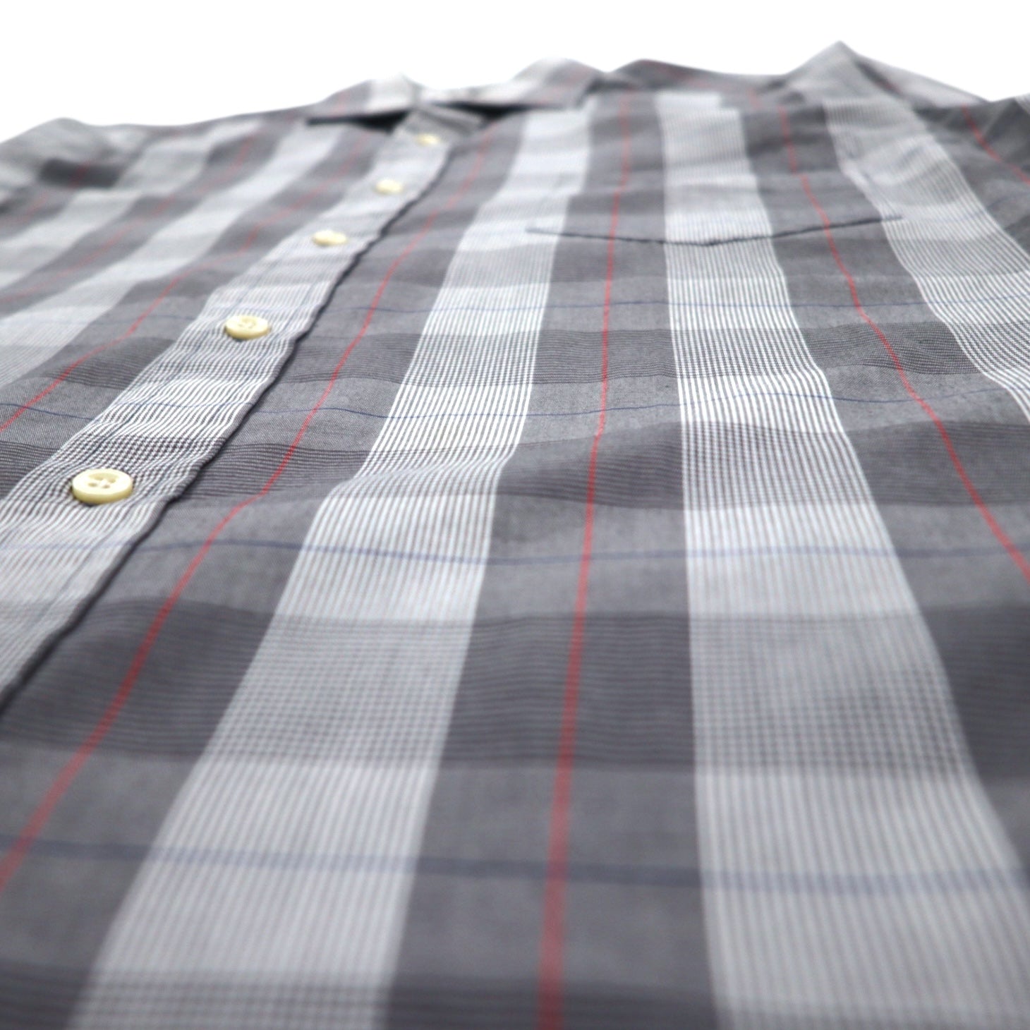 YVES SAINT LAURENT anni '90 camicia a collo largo M fantasia a quadri grigia poliestere cotone