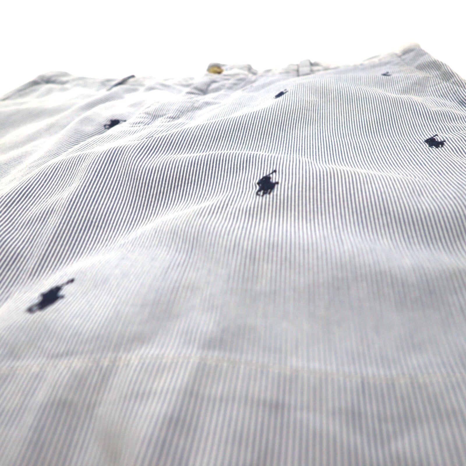 POLO RALPH LAUREN Pantaloncini in seersucker, lunghezza a metà coscia, taglia L, a righe blu e bianche, CLASSIC FIT, ricamo "all-over pony"