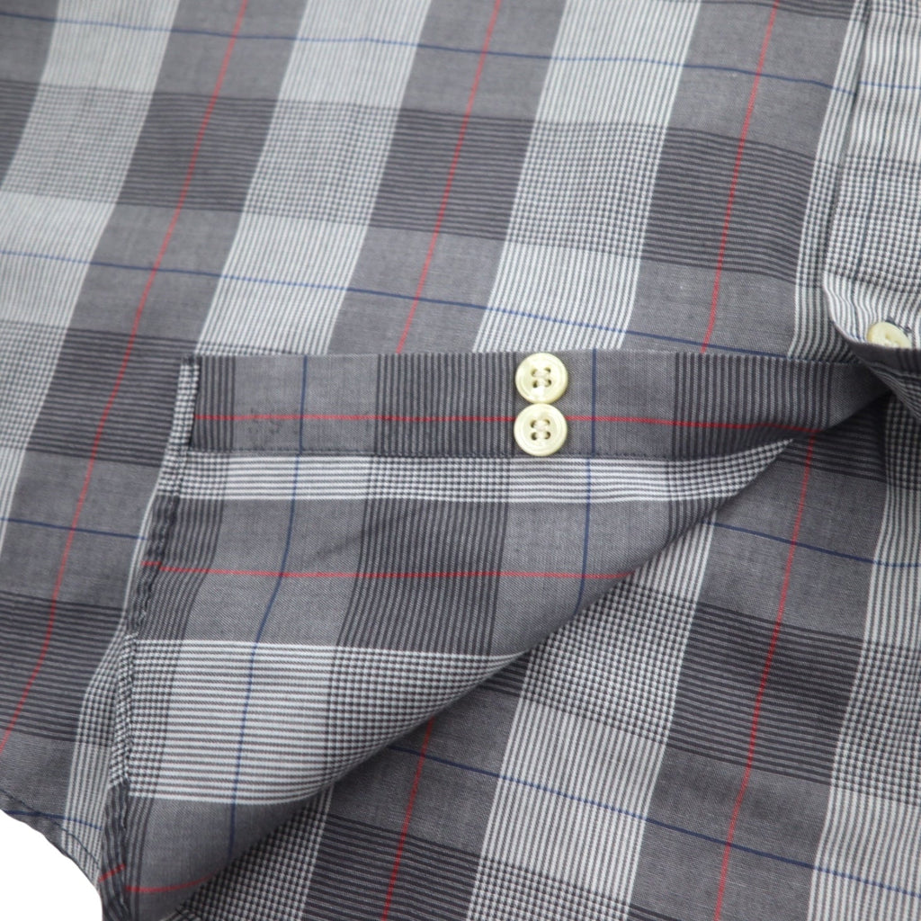 YVES SAINT LAURENT anni '90 camicia a collo largo M fantasia a quadri grigia poliestere cotone