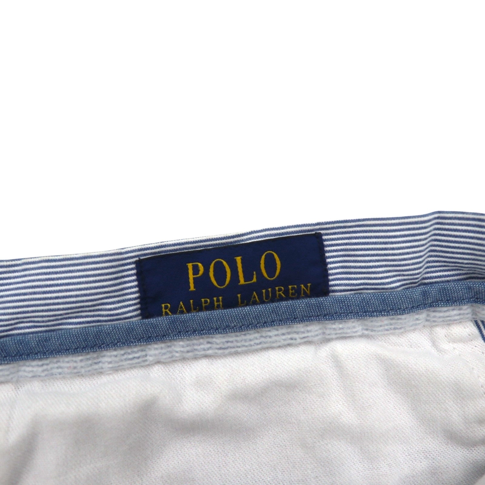 POLO RALPH LAUREN Pantaloncini in seersucker, lunghezza a metà coscia, taglia L, a righe blu e bianche, CLASSIC FIT, ricamo "all-over pony"