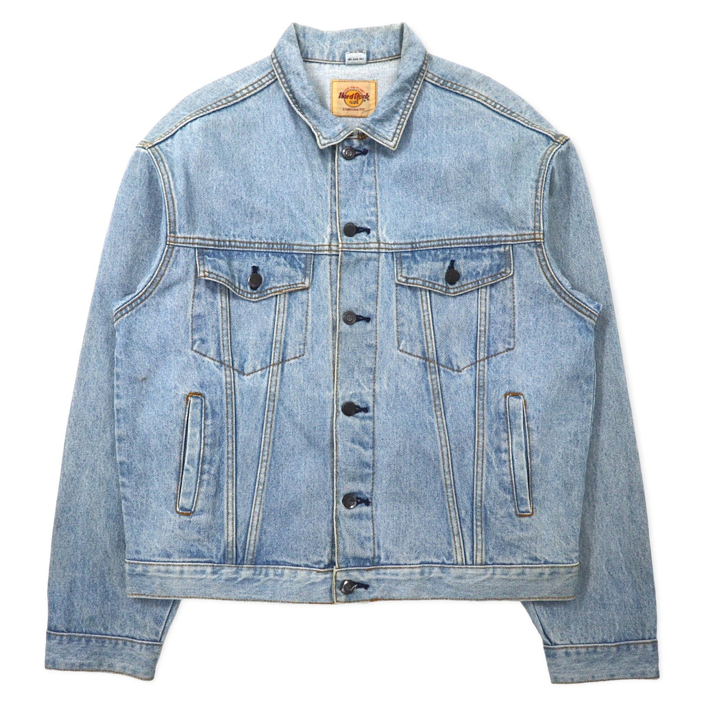 Hard Rock Cafe anni '90 Giacca di jeans L Blu Lavaggio acido Cotone Logo ricamato sulla schiena