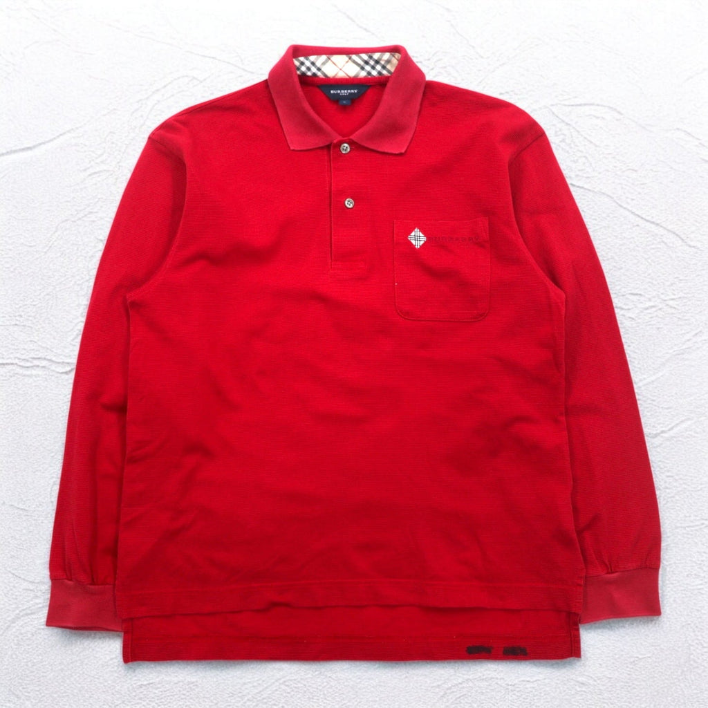 BURBERRY GOLF Polo a maniche lunghe S Rosso Cotone Taschino sul petto Logo ricamato