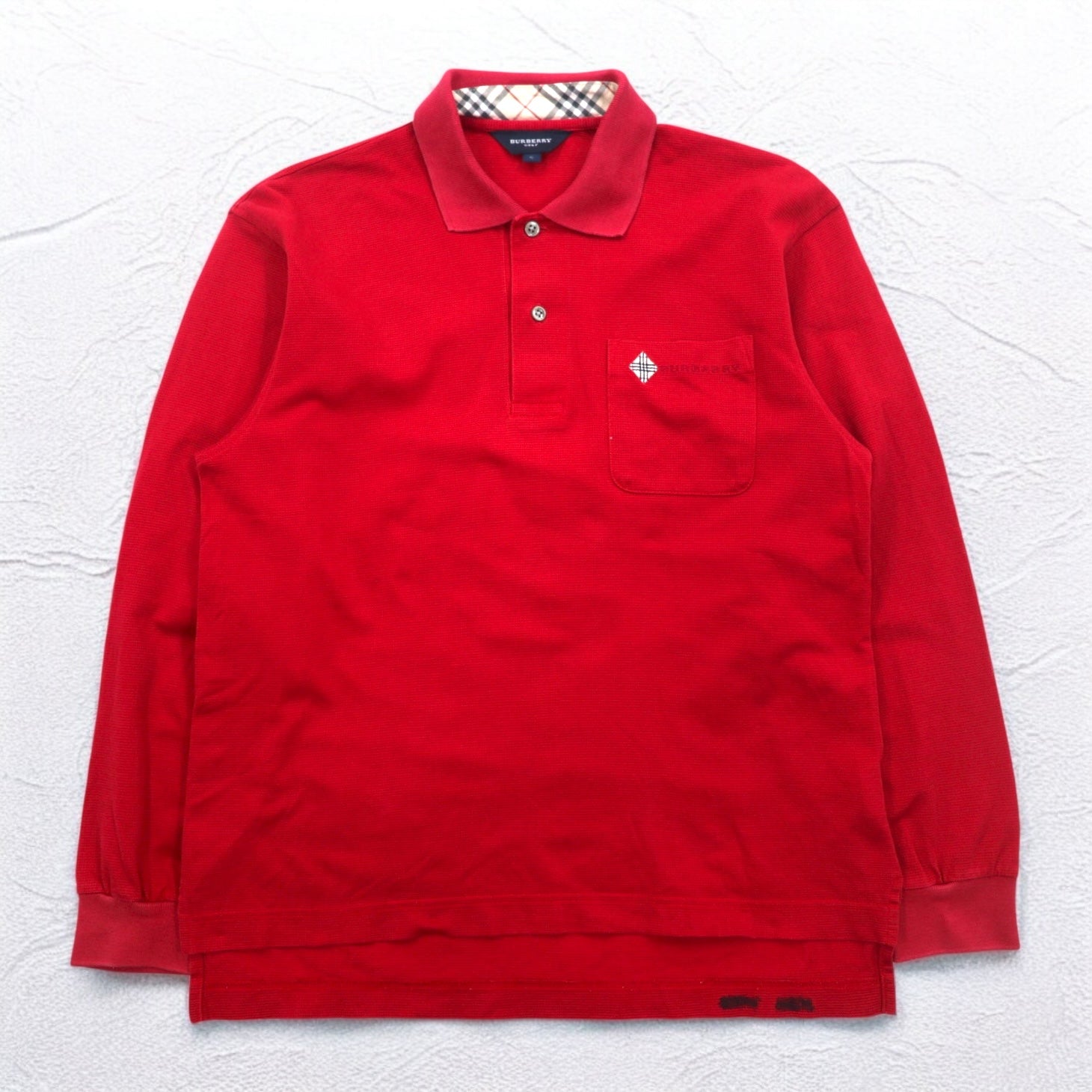BURBERRY GOLF Polo a maniche lunghe S Rosso Cotone Taschino sul petto Logo ricamato