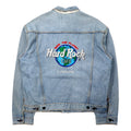 Hard Rock Cafe anni '90 Giacca di jeans L Blu Lavaggio acido Cotone Logo ricamato sulla schiena