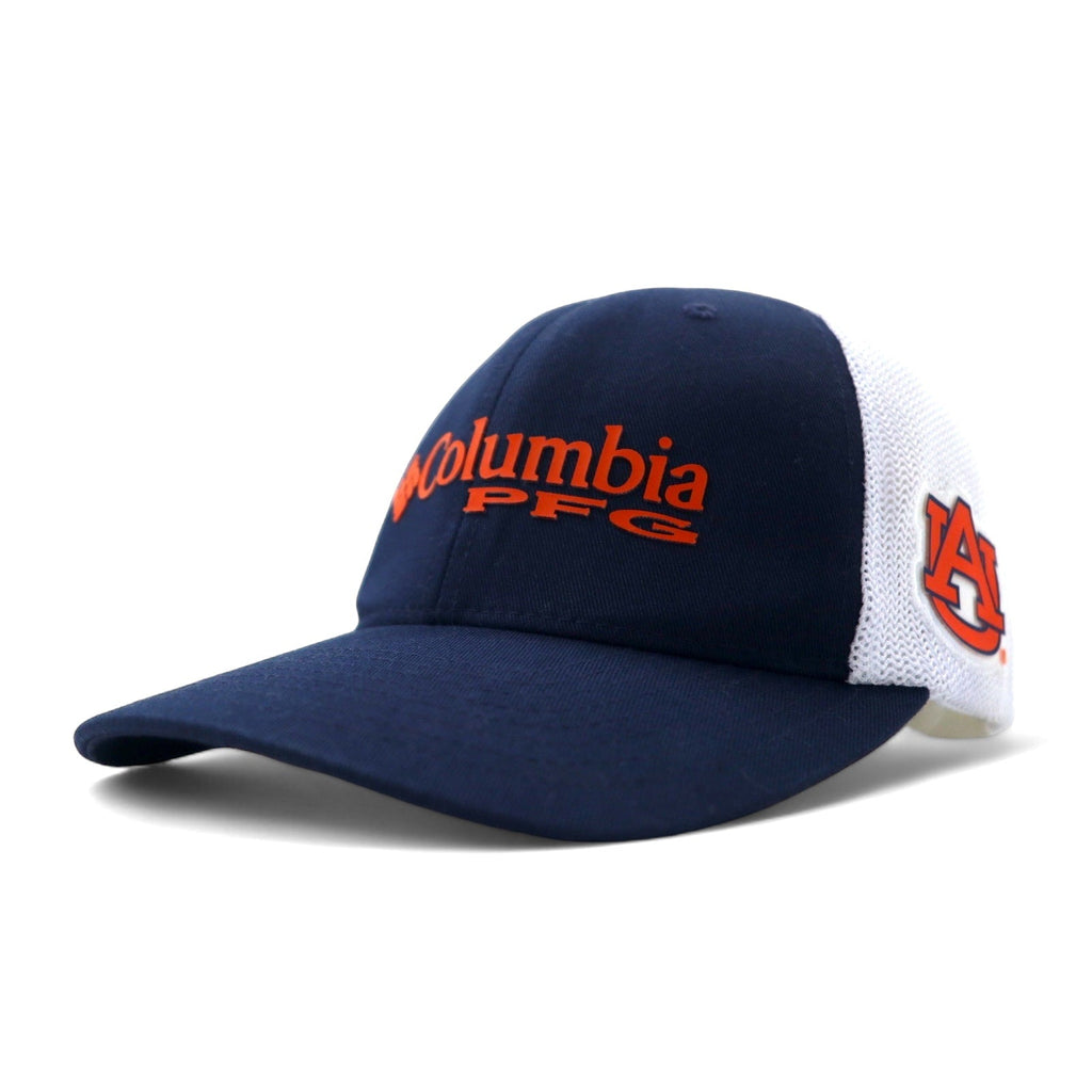Columbia PFG Cappellino in Rete S/M Blu Scuro Bianco Cotone Poliestere FLEXFIT Università di Auburn NCAA CU0115