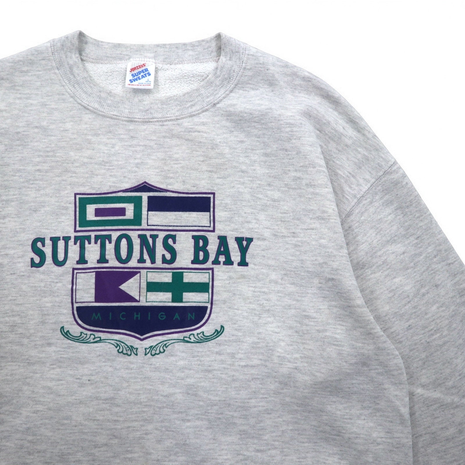 Felpa girocollo da college JERZEES SUPER SWEATS anni '90, fabbricata negli Stati Uniti, taglia L, colore grigio, cotone, SUTTONS BAY