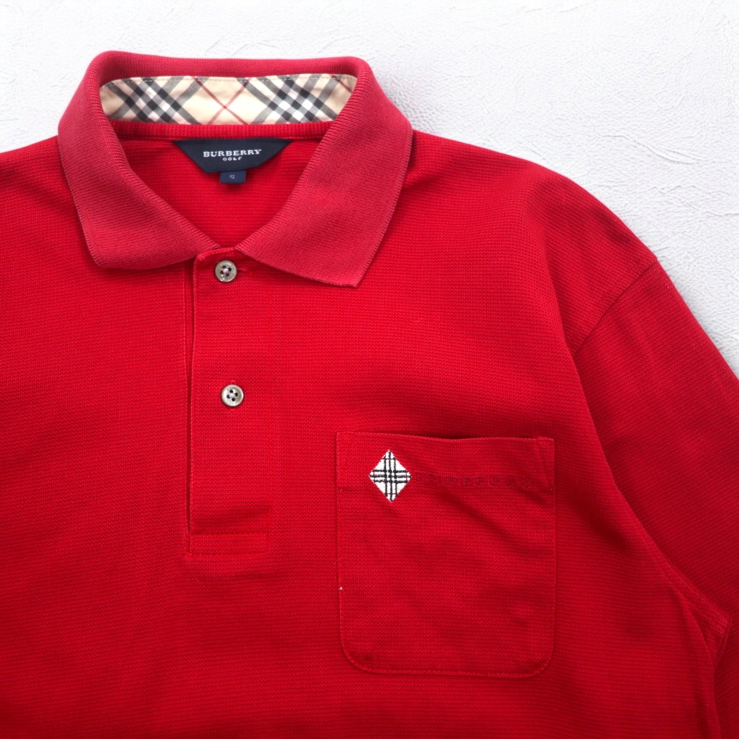 BURBERRY GOLF Polo a maniche lunghe S Rosso Cotone Taschino sul petto Logo ricamato