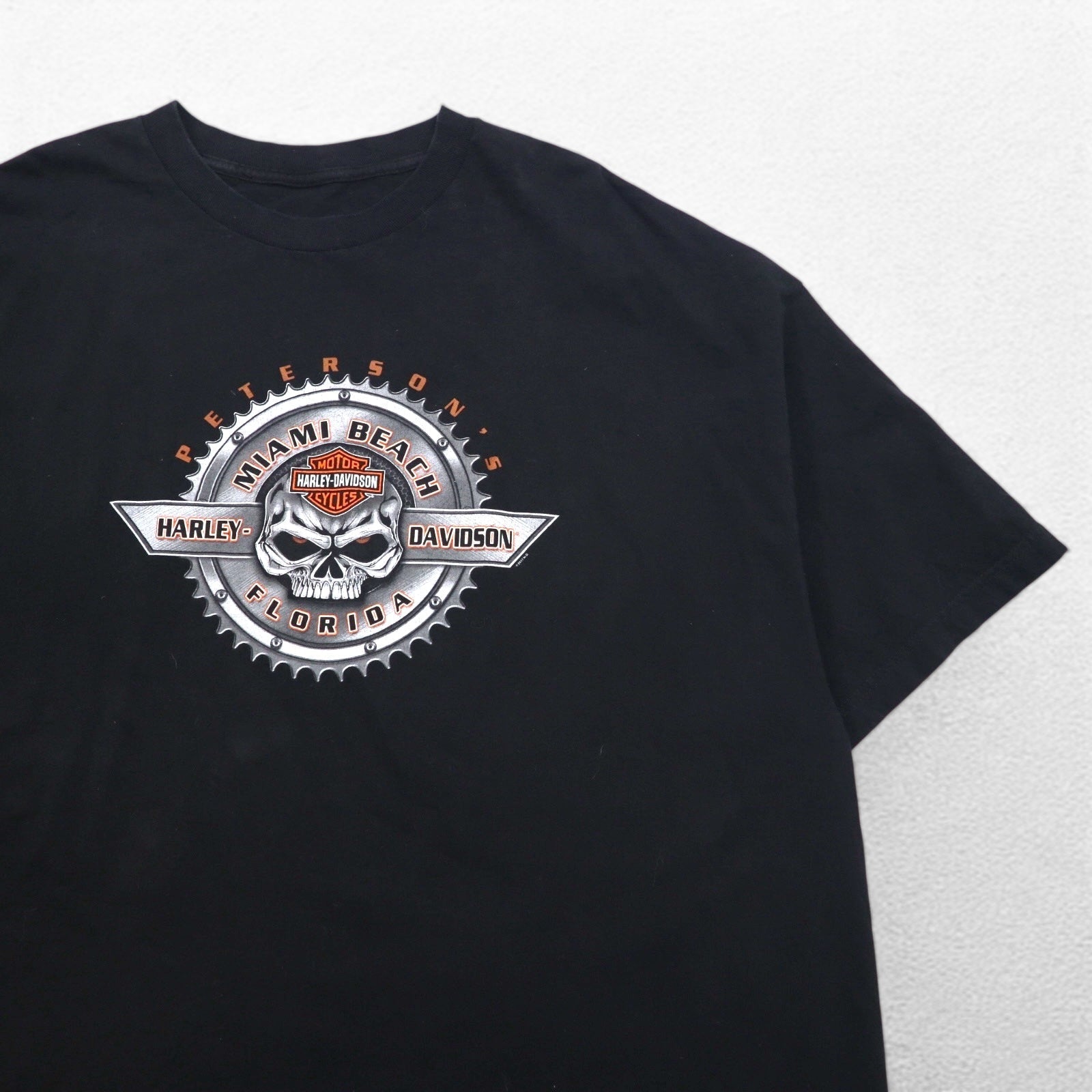 HARLEY DAVIDSON T-shirt con stampa teschio su entrambi i lati 3XL oversize nera in cotone MIAMI BEACH