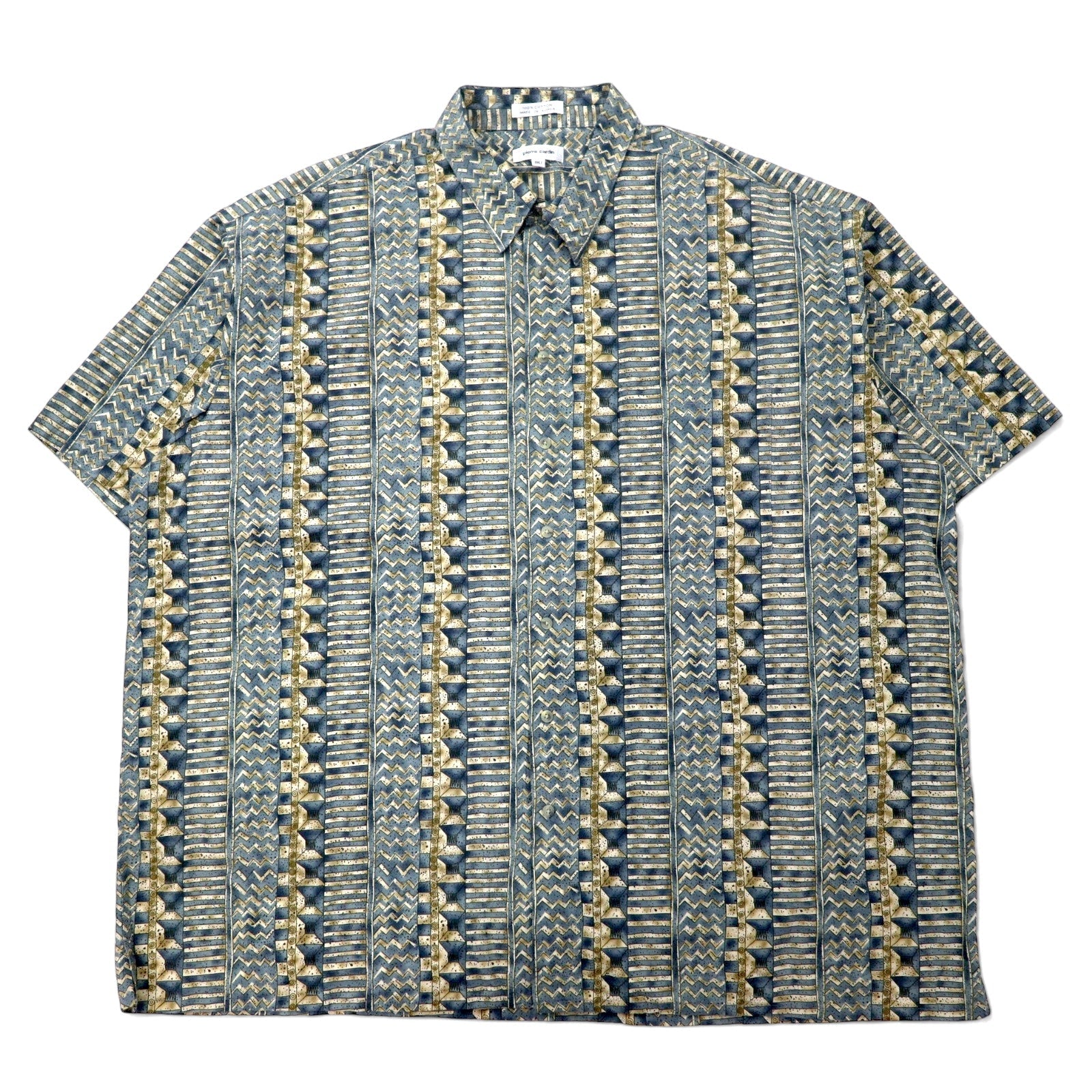 pierre cardin 90年代 レトロ 総柄 半袖シャツ アロハシャツ 3XLT グレー コットン ビッグサイズ
