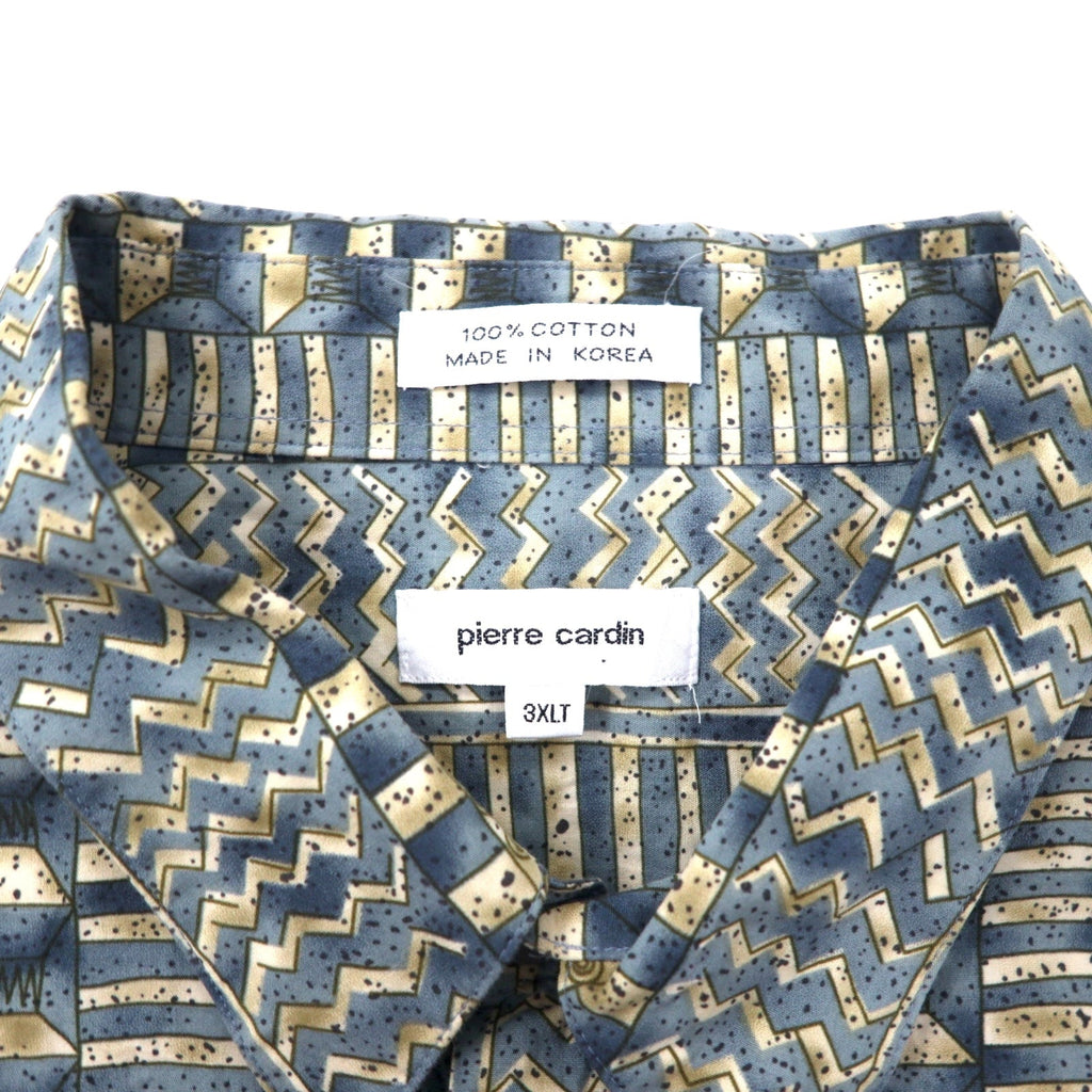 pierre cardin 90年代 レトロ 総柄 半袖シャツ アロハシャツ 3XLT グレー コットン ビッグサイズ