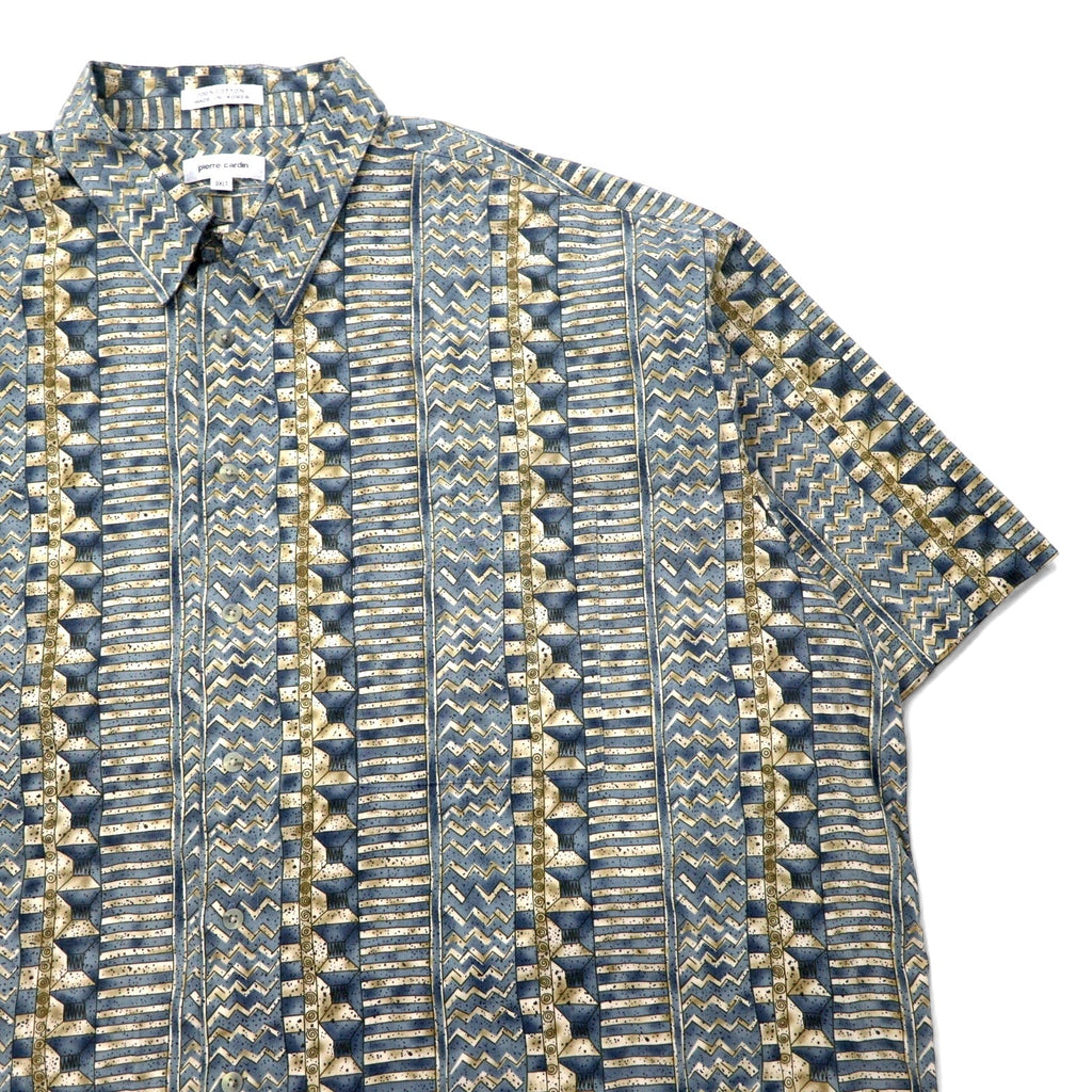 pierre cardin 90年代 レトロ 総柄 半袖シャツ アロハシャツ 3XLT グレー コットン ビッグサイズ