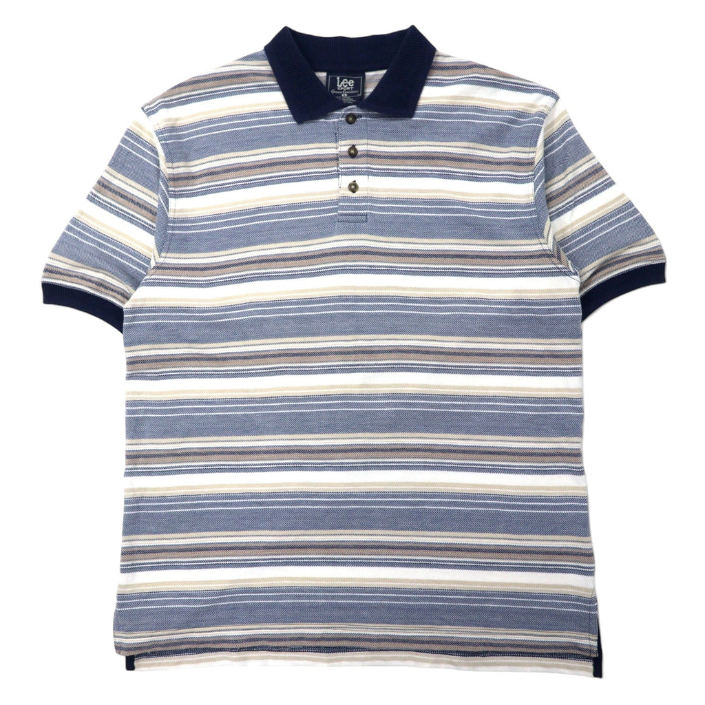 Lee SPORT anni '90, polo a righe, taglia L, blu multicolore, cotone