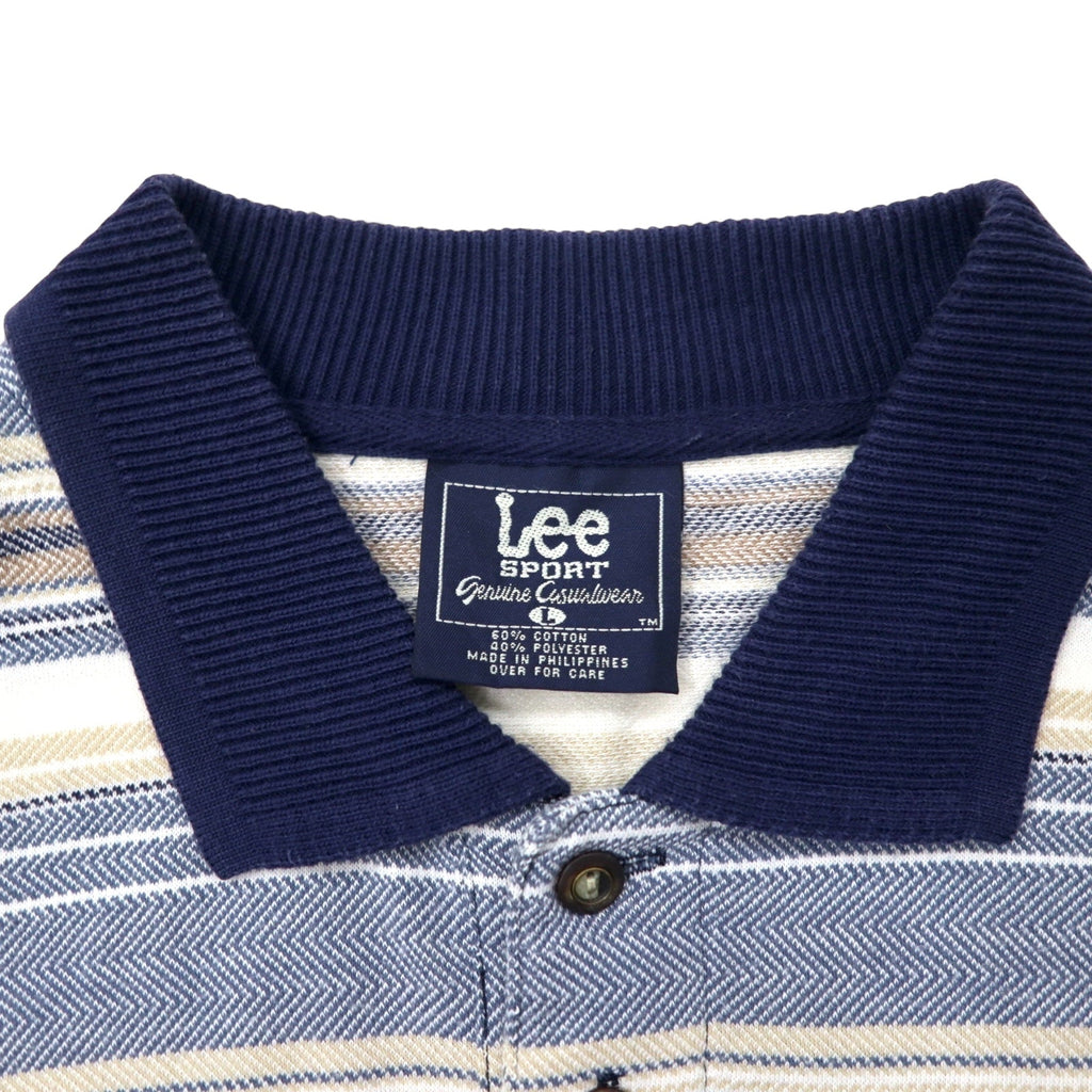 Lee SPORT anni '90, polo a righe, taglia L, blu multicolore, cotone