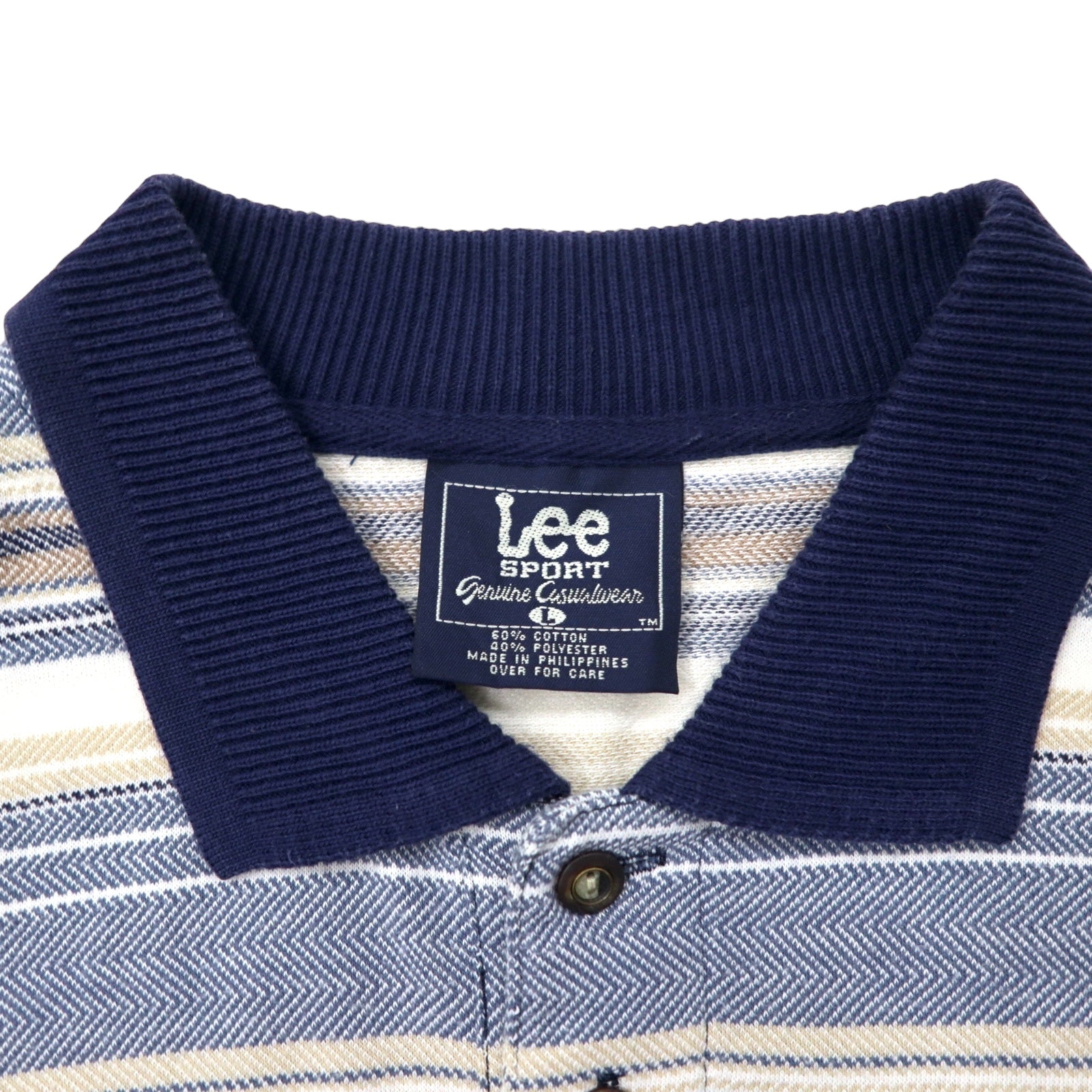 Lee SPORT anni '90, polo a righe, taglia L, blu multicolore, cotone