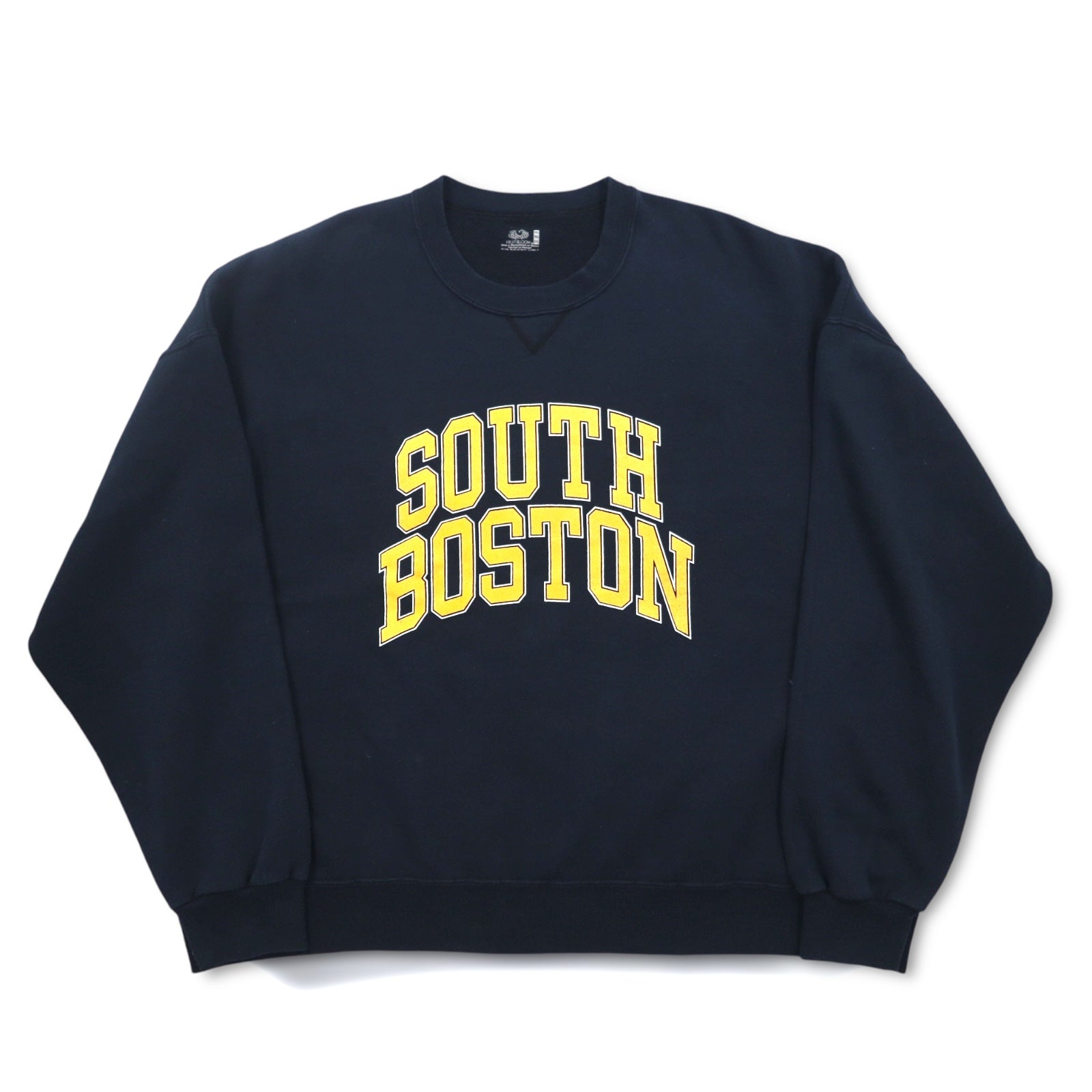 Anni '90 FRUIT OF THE LOOM Felpa girocollo stampa college 3XL blu navy SOUTH BOSTON logo ad arco scollo a V finto prodotta in Messico